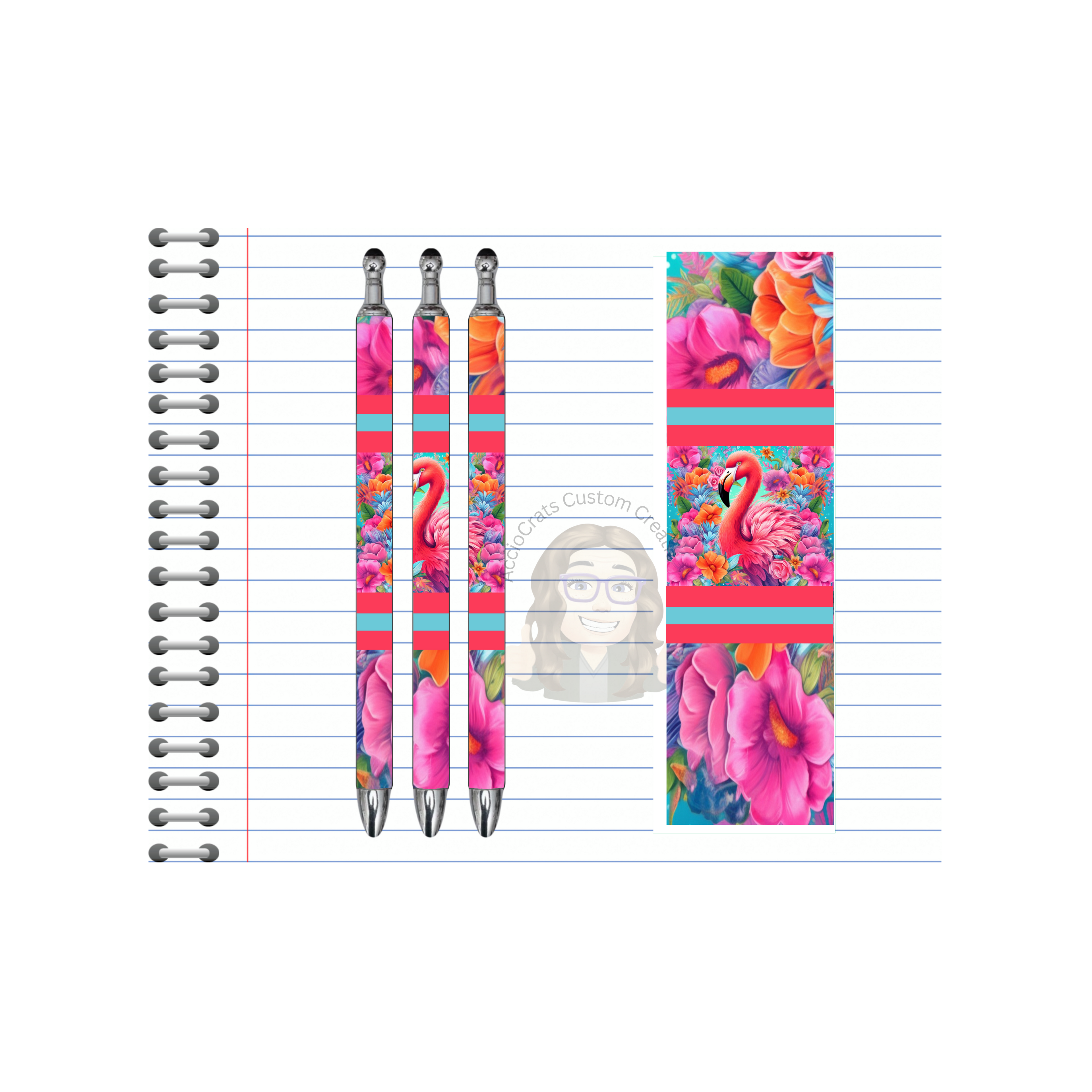 “Whimsical Island Refillable Pens, Flamingo Images multiple options and Images available.
