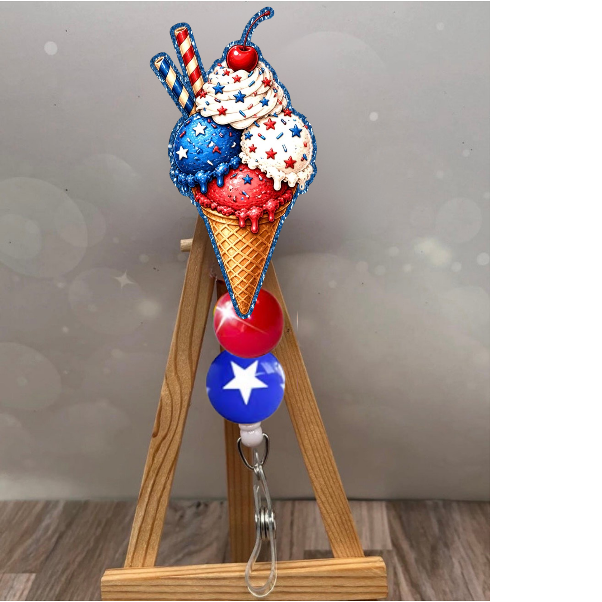 4th of July Ice Cream Badge Pull