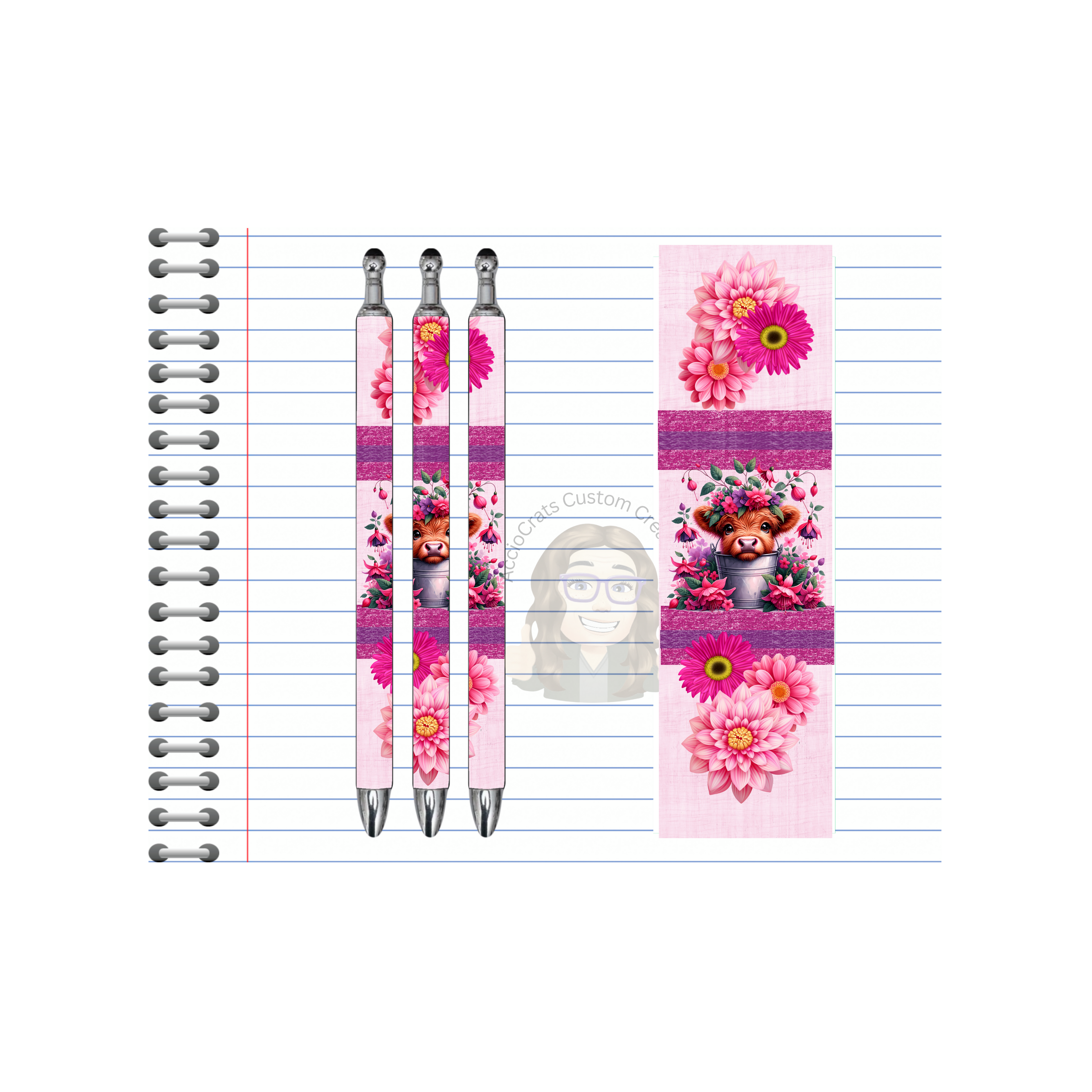 Refillable Pens, Highland Cow Images.  Cute notes start here. Multiple options and Images available.