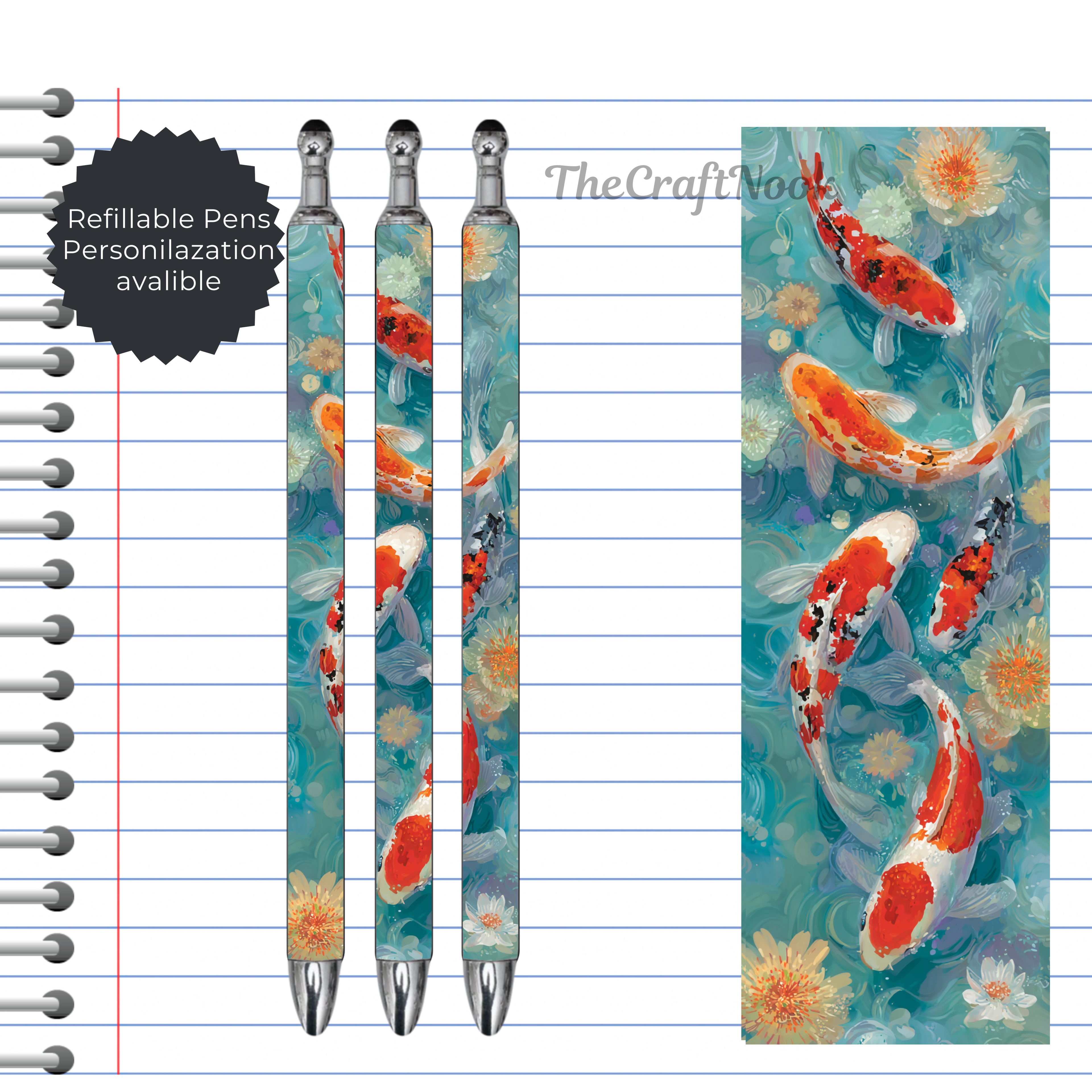 Koi Fish Refillable Pens, multiple options and Images available.