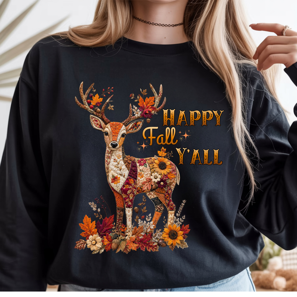 Patchwork Fall Deer Long Sleeve Tee