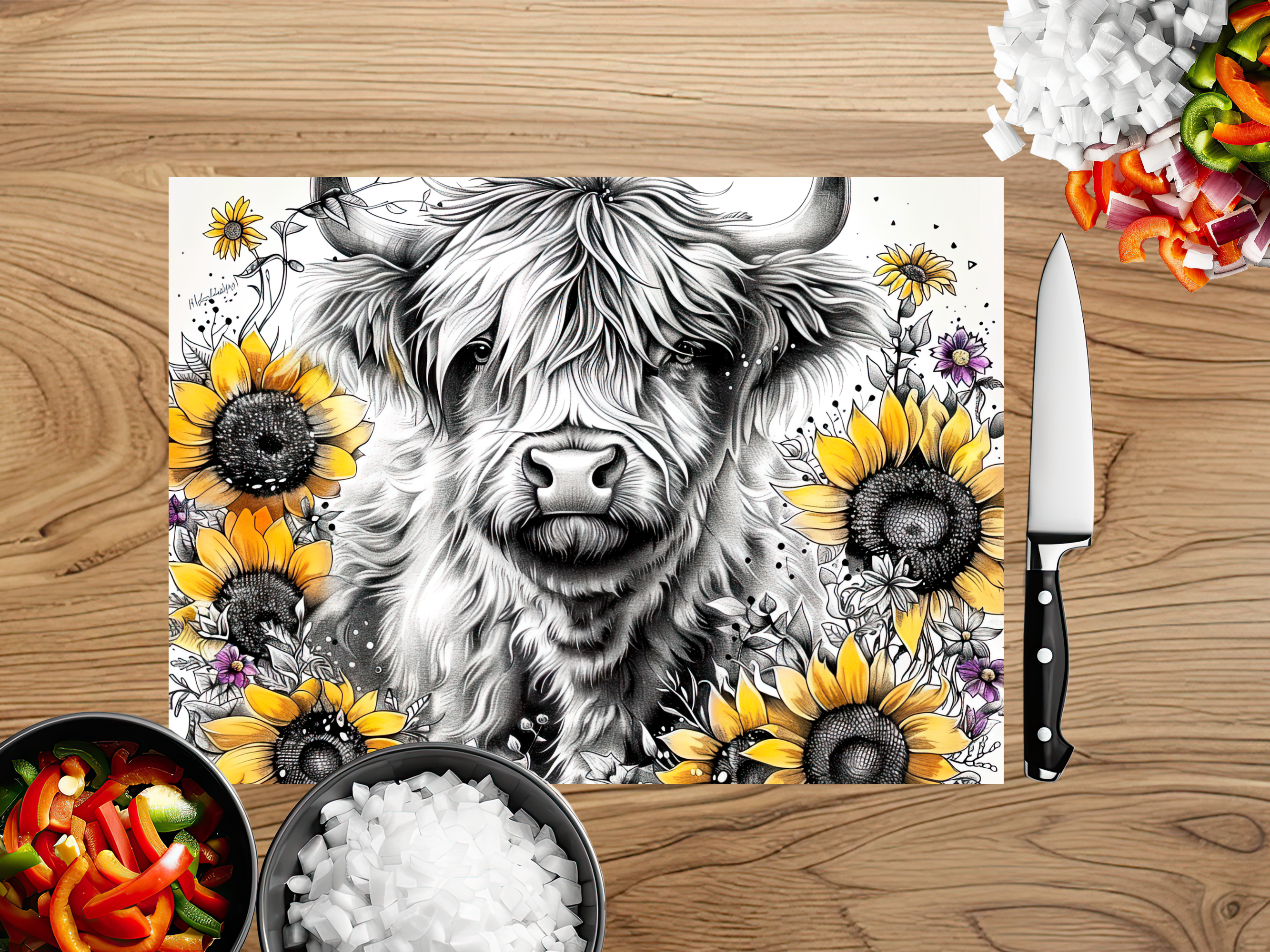 Highland Cow Farmhouse Cutting Board