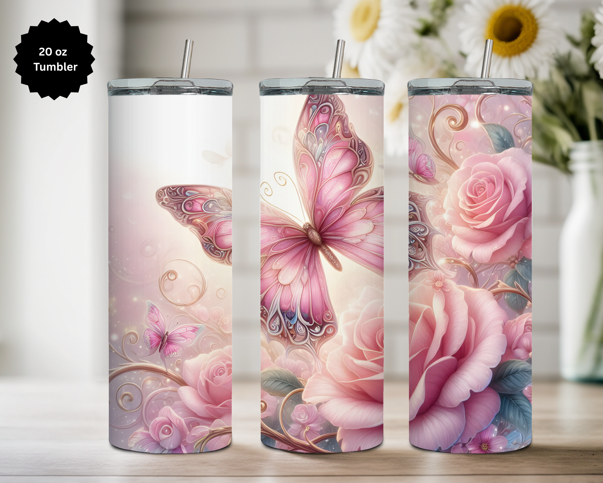 Butterfly 20 oz Stainless-Steel Tumblers. Multiple Sizes and Images Available.