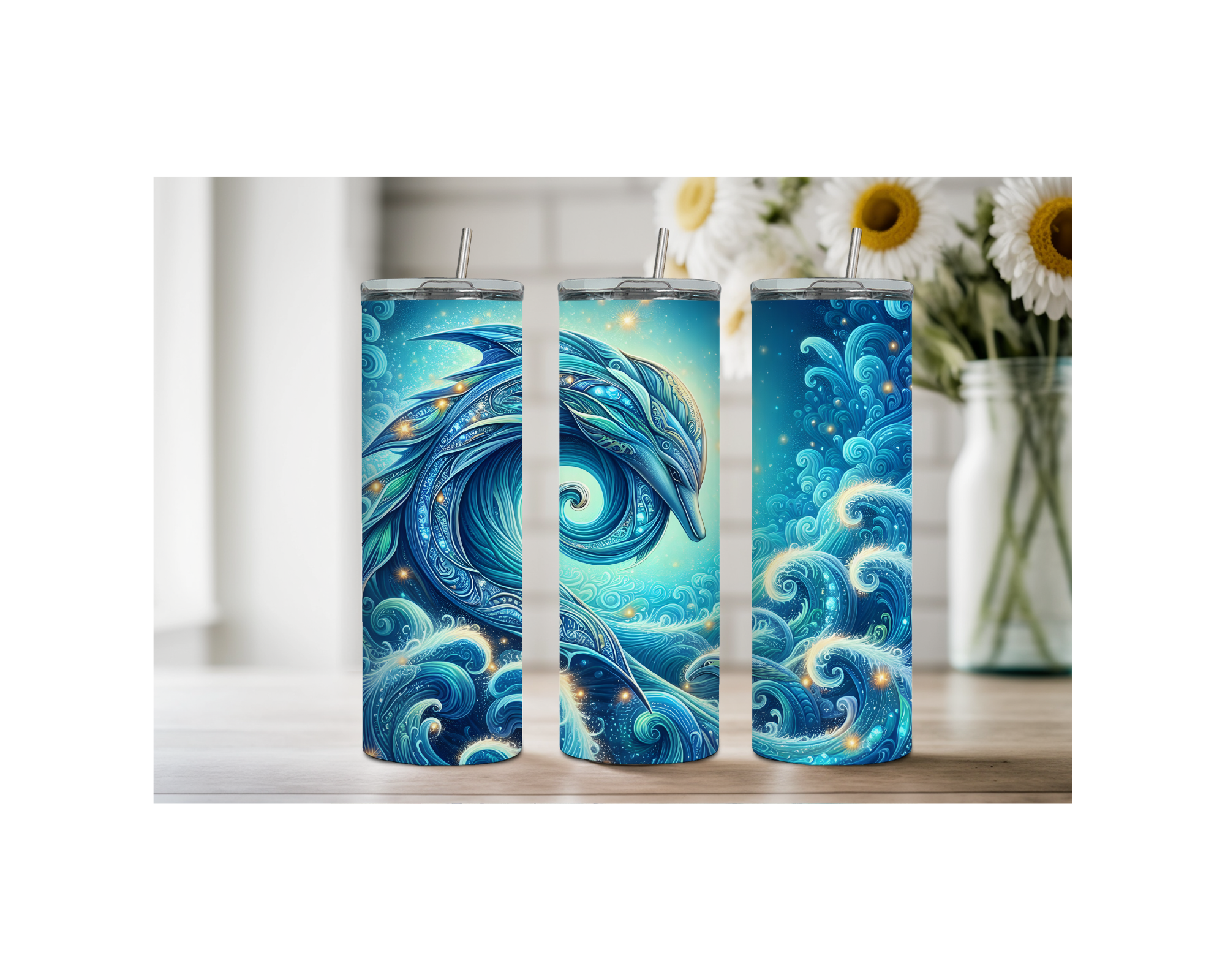Splash of Happiness Dolphin – 20 oz Stainless-Steel Tumblers. Multiple Sizes and Images Available.