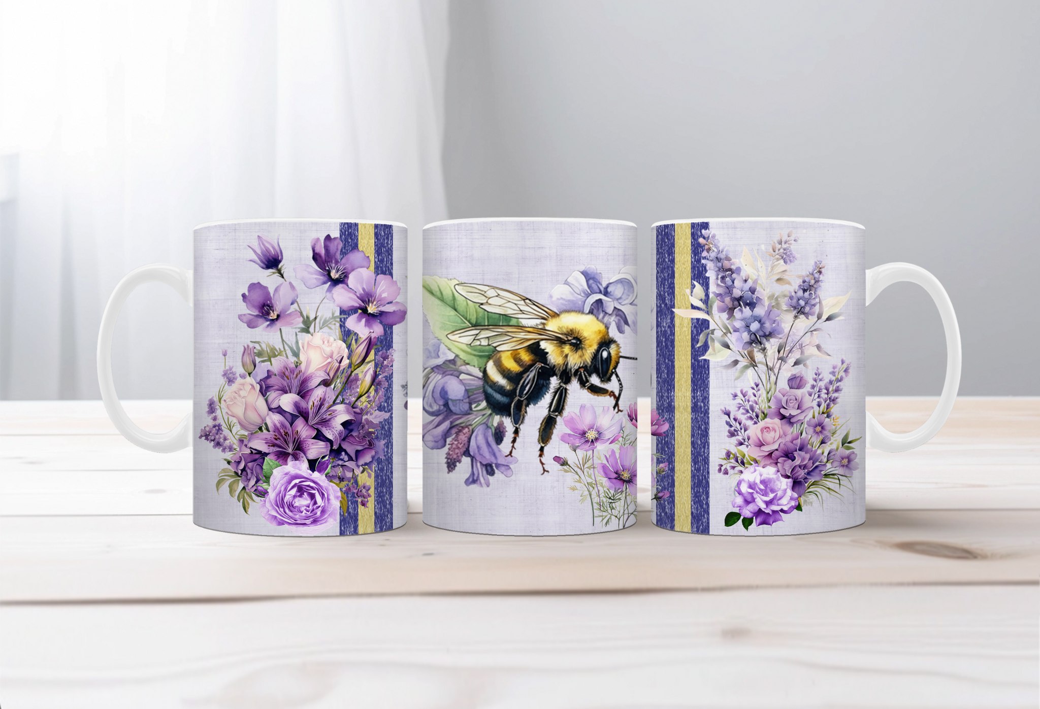 Buzzing Into the Day Honeybee Coffee Mugs. Two size options. Multiple images to choose.