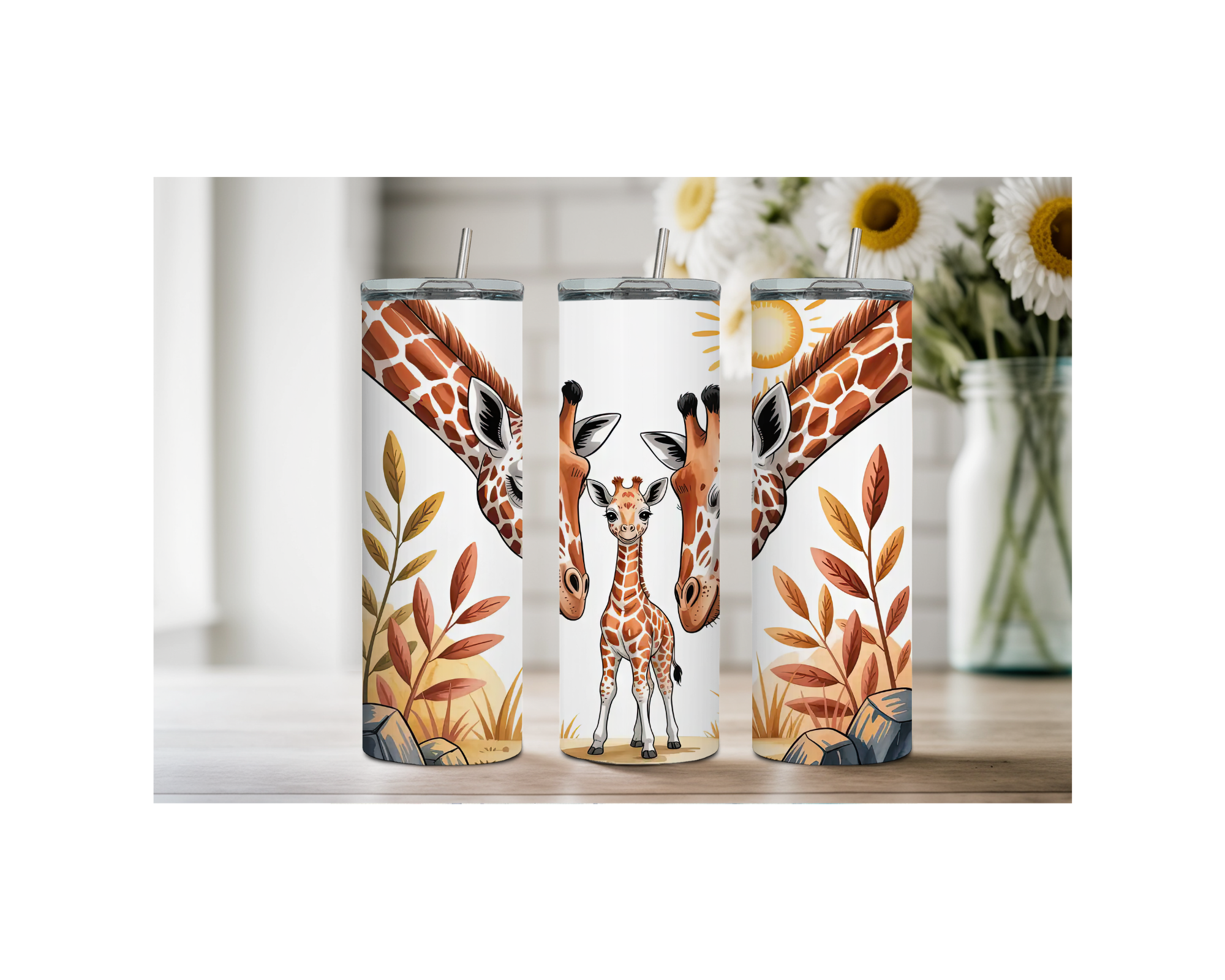20-ounce Gentle Giraffe Whimsy Stainless Steel Tumbler. Multiple Images Available.