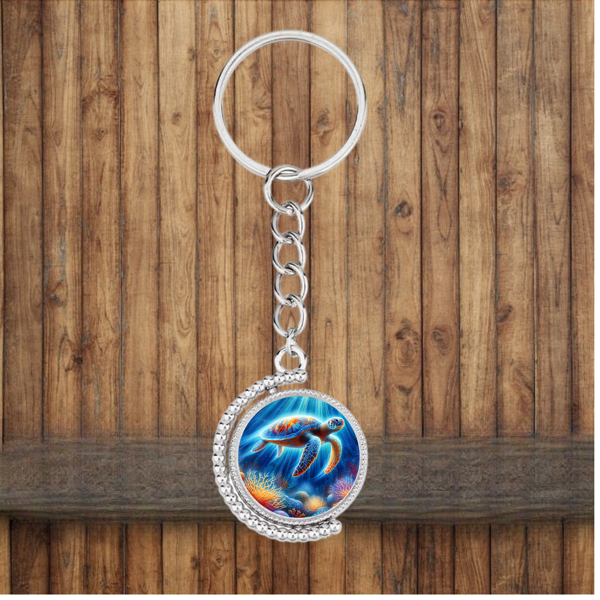 Sea Turtle Bezel Keychain — Choose Your Design
