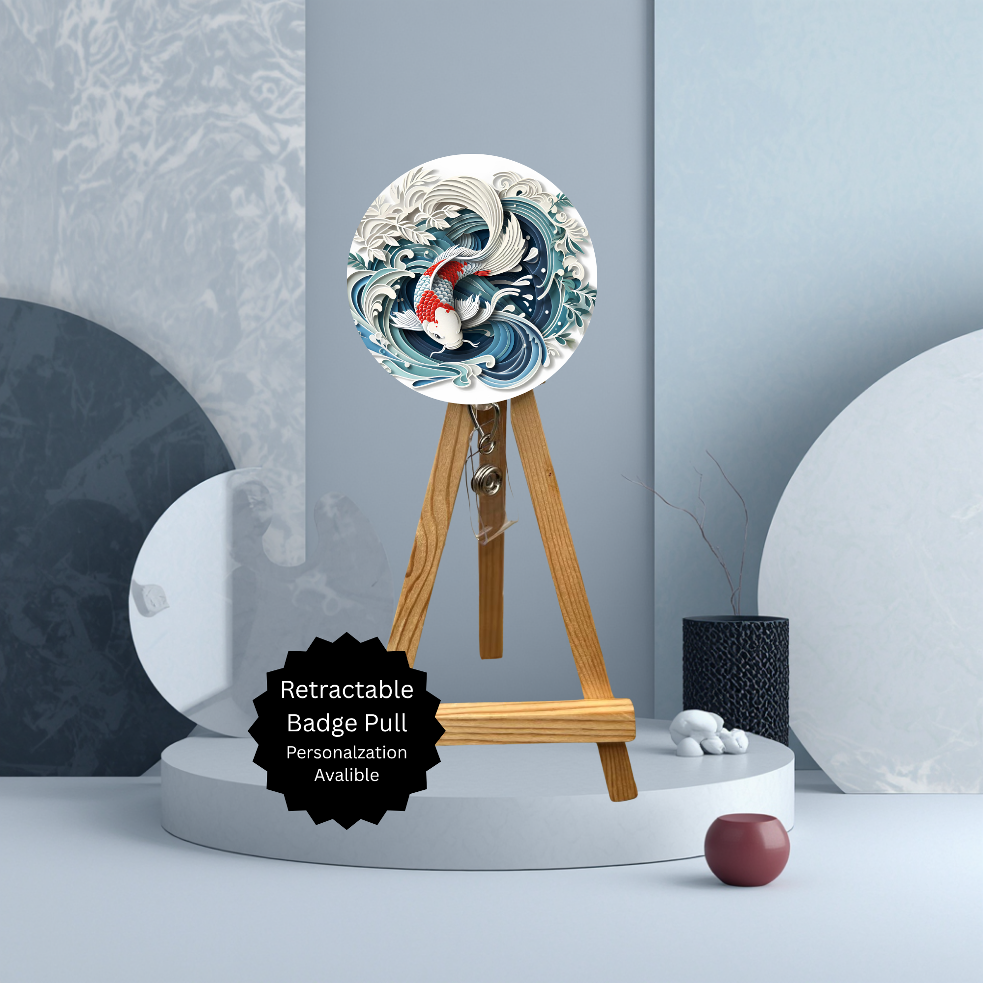 Koi Fish Badge Pulls. Multiple Images Available. Add Beads or Shimmer Glitter Options.