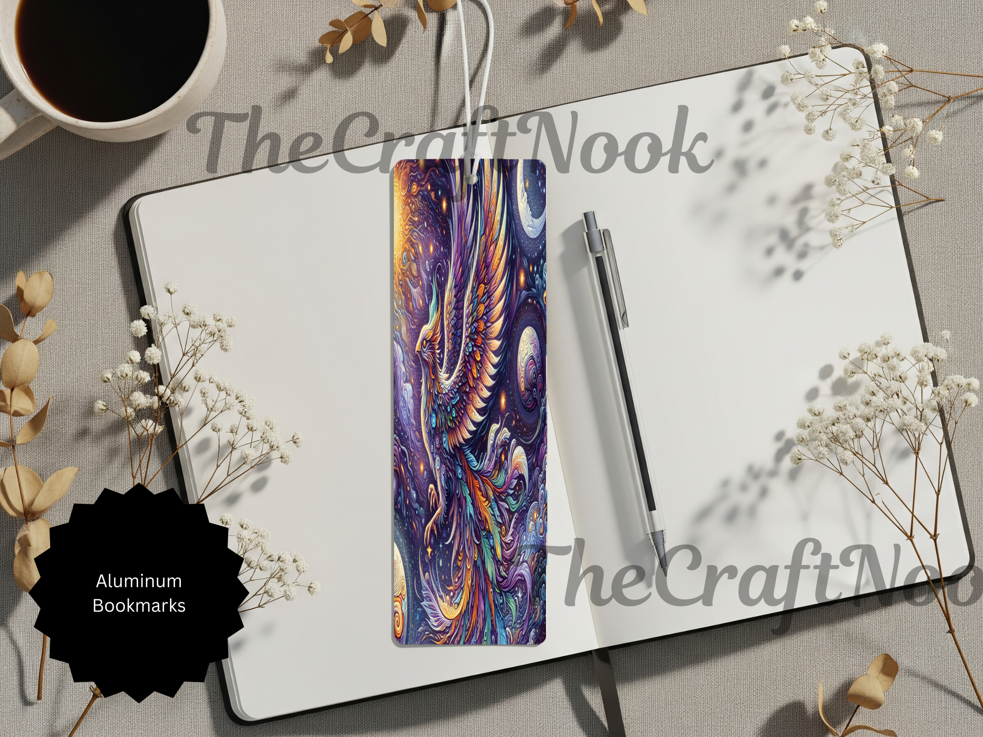 Phoenix Bookmarks - Handcrafted Metal Fire Bird Bookmarks with Beads & Glitter