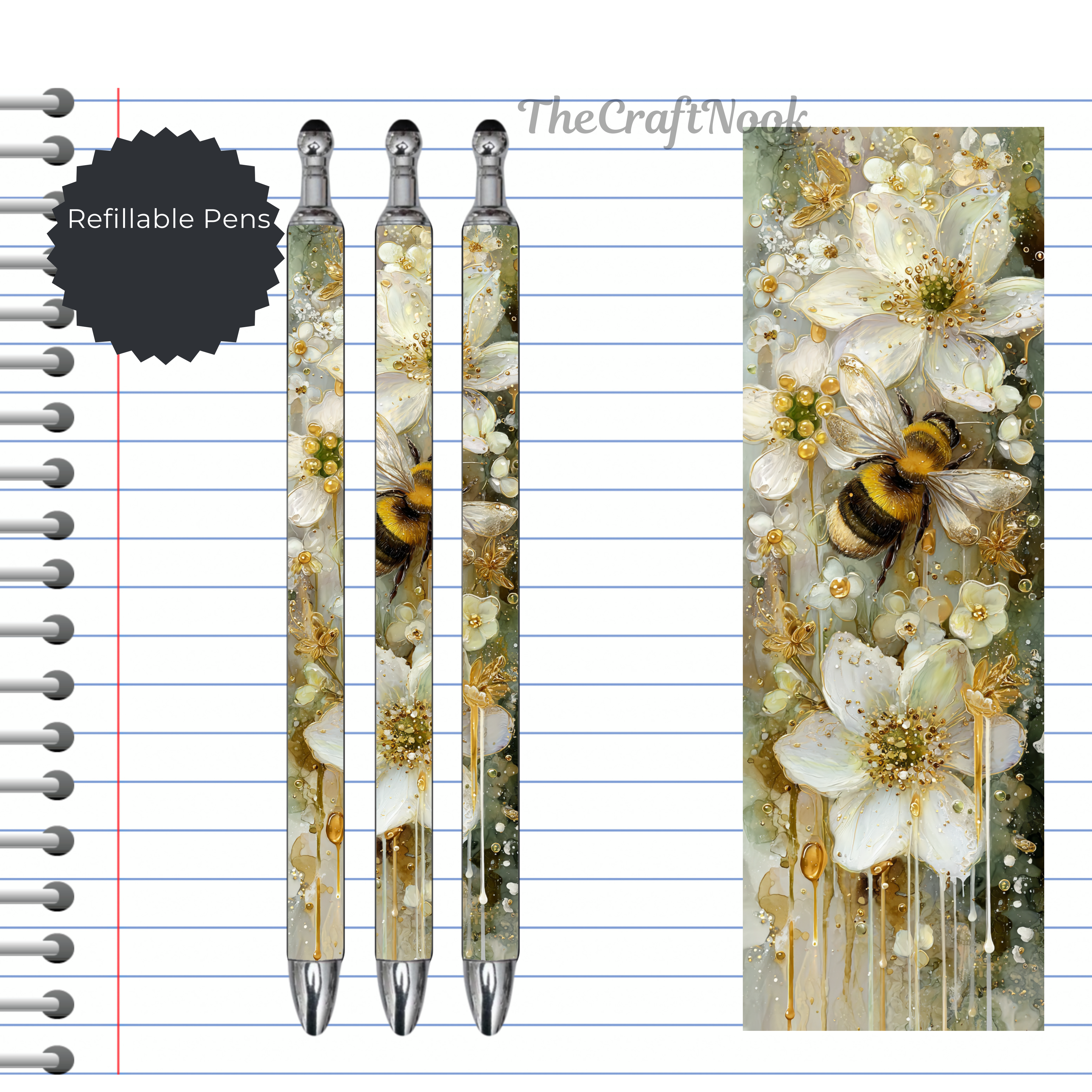 Refillable Pens, Honeybee Images. Bee happy while you write. Multiple options and Images available