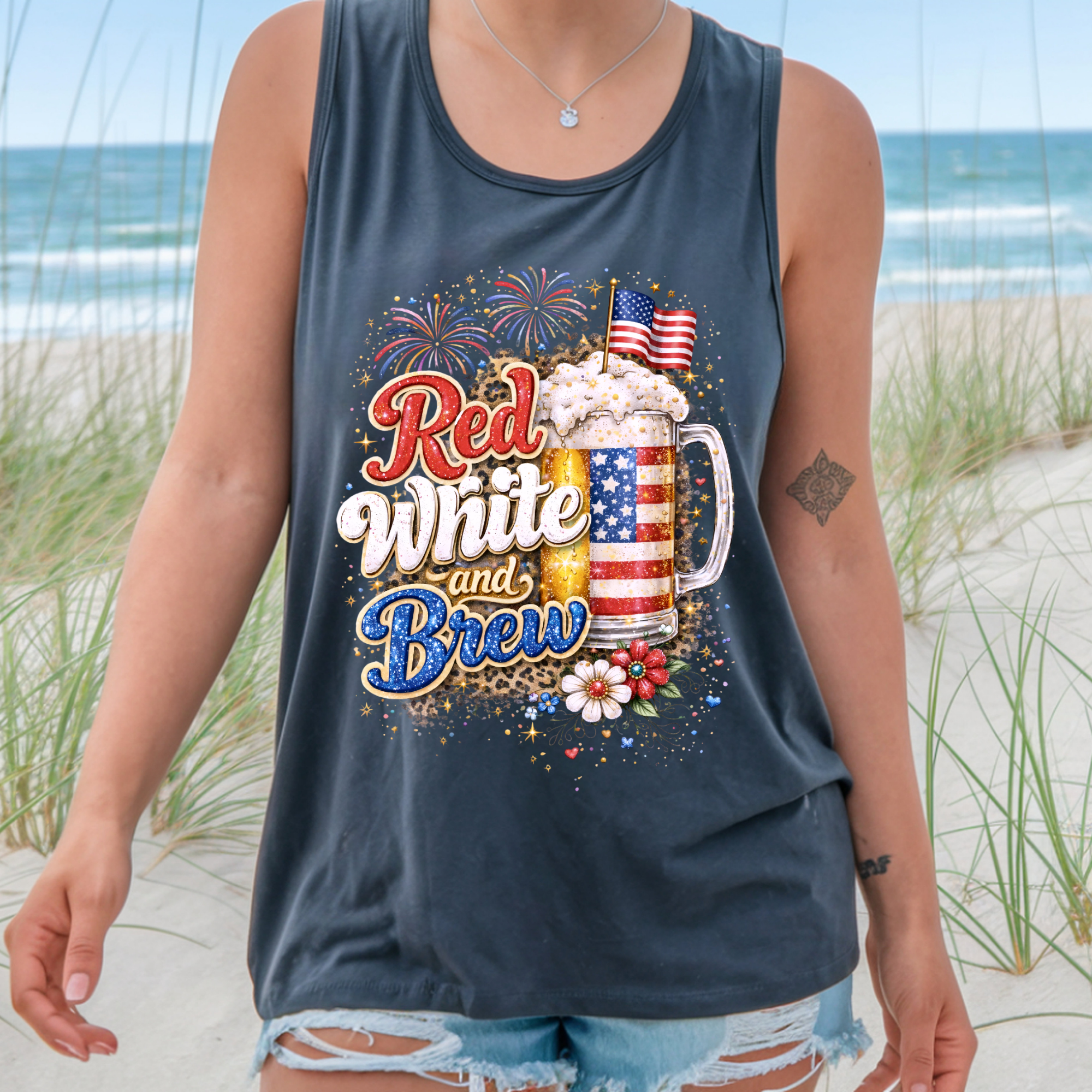Red White and Brew Tank Top | Funny Patriotic Beer Shirt
