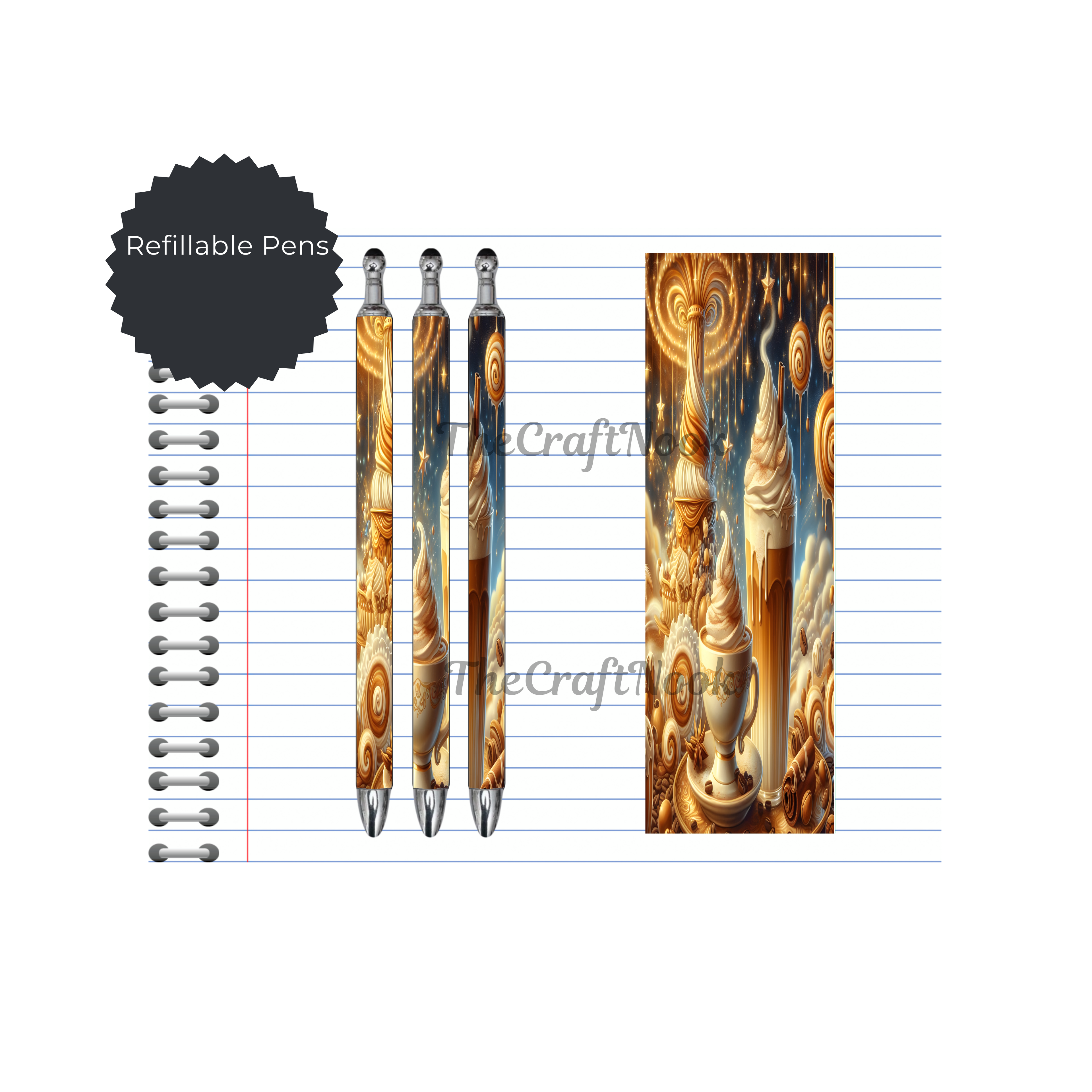 Caffeine & Creativity Refillable Pens, multiple options and Images available.