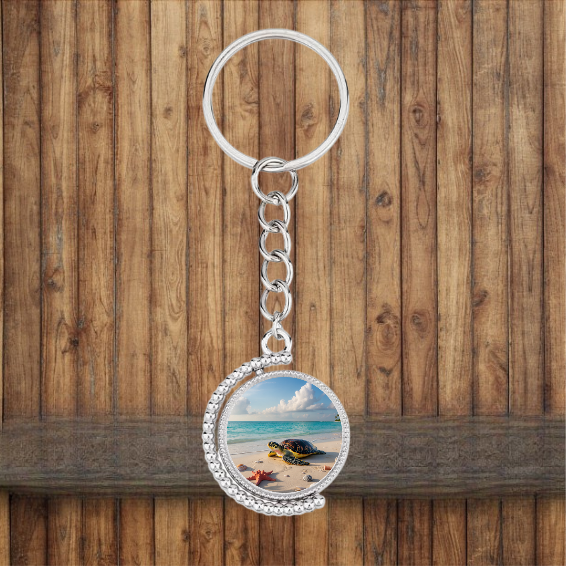 Sea Turtle Bezel Keychain — Choose Your Design