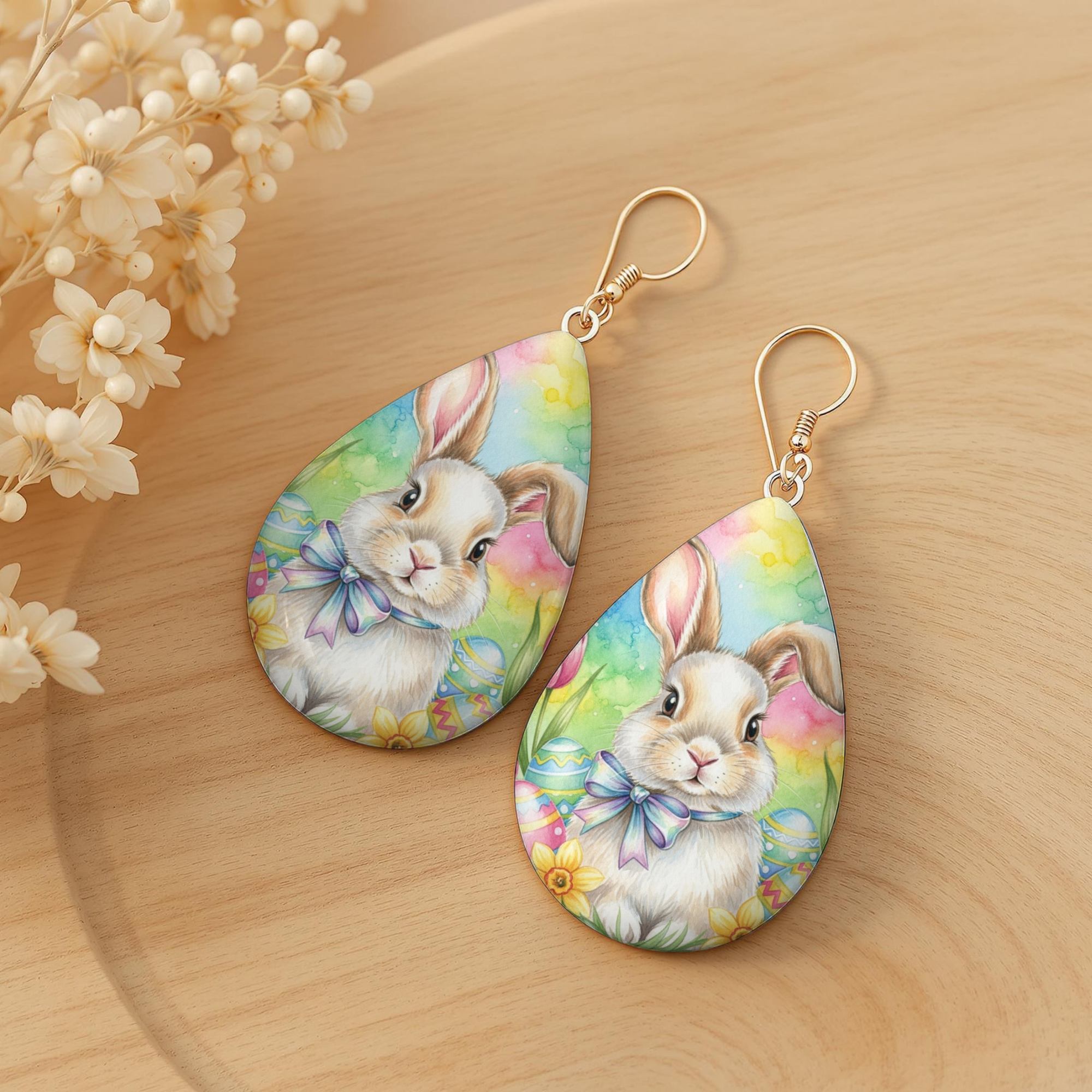 Watercolor Bunny Easter Earrings