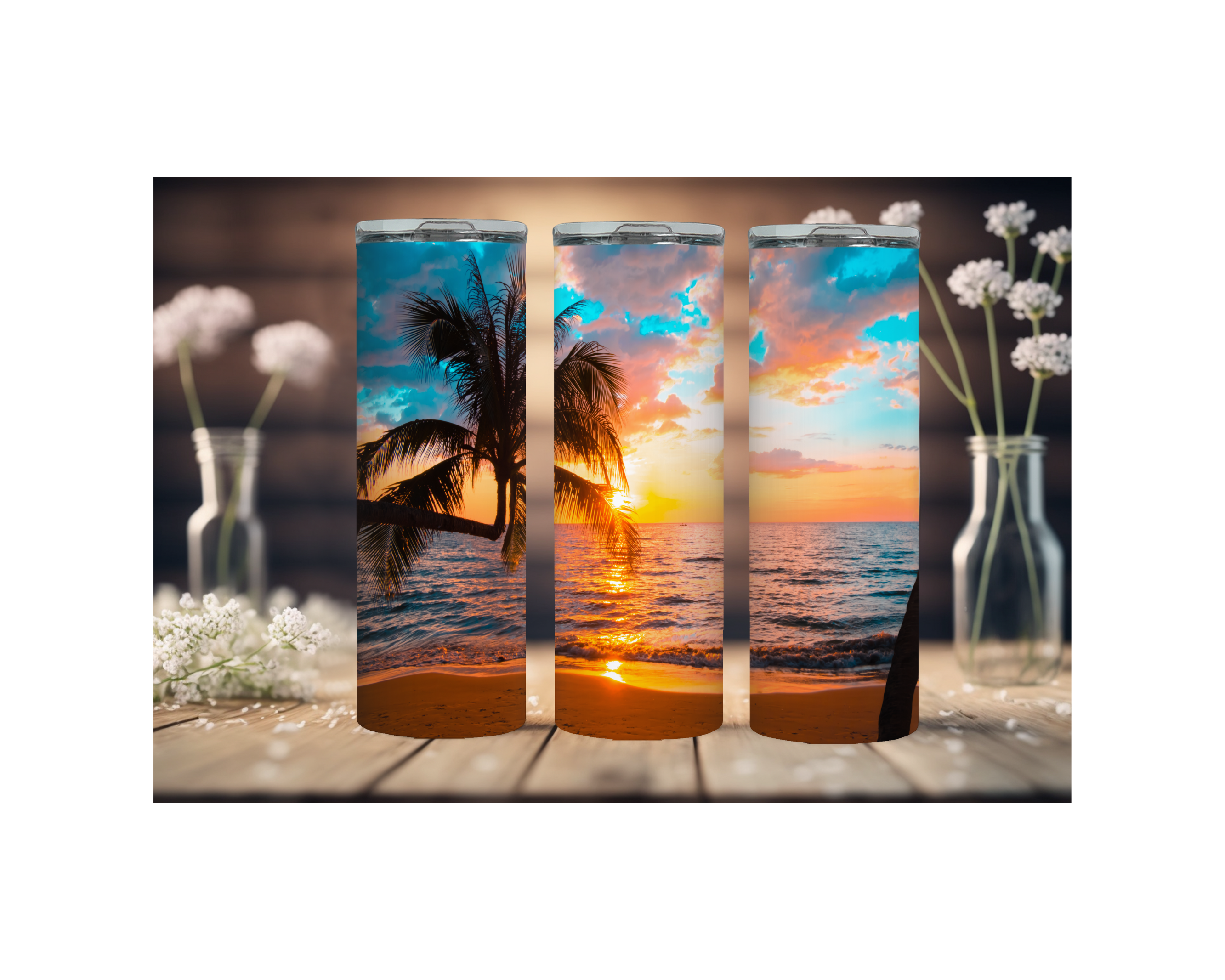 20 oz Beach Bliss Stainless Steel Tumblers, Multiple images to Choose from.