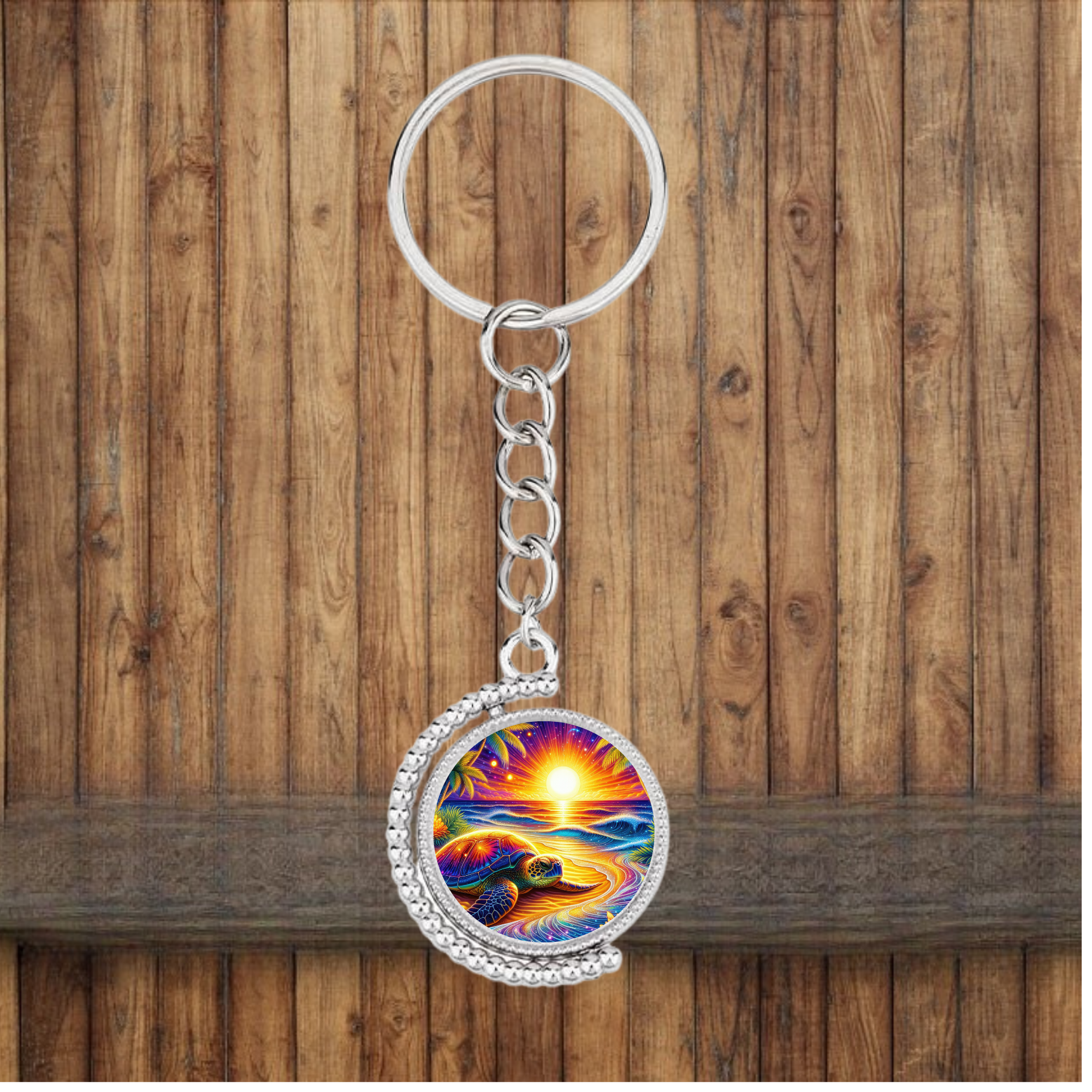 Sea Turtle Bezel Keychain — Choose Your Design