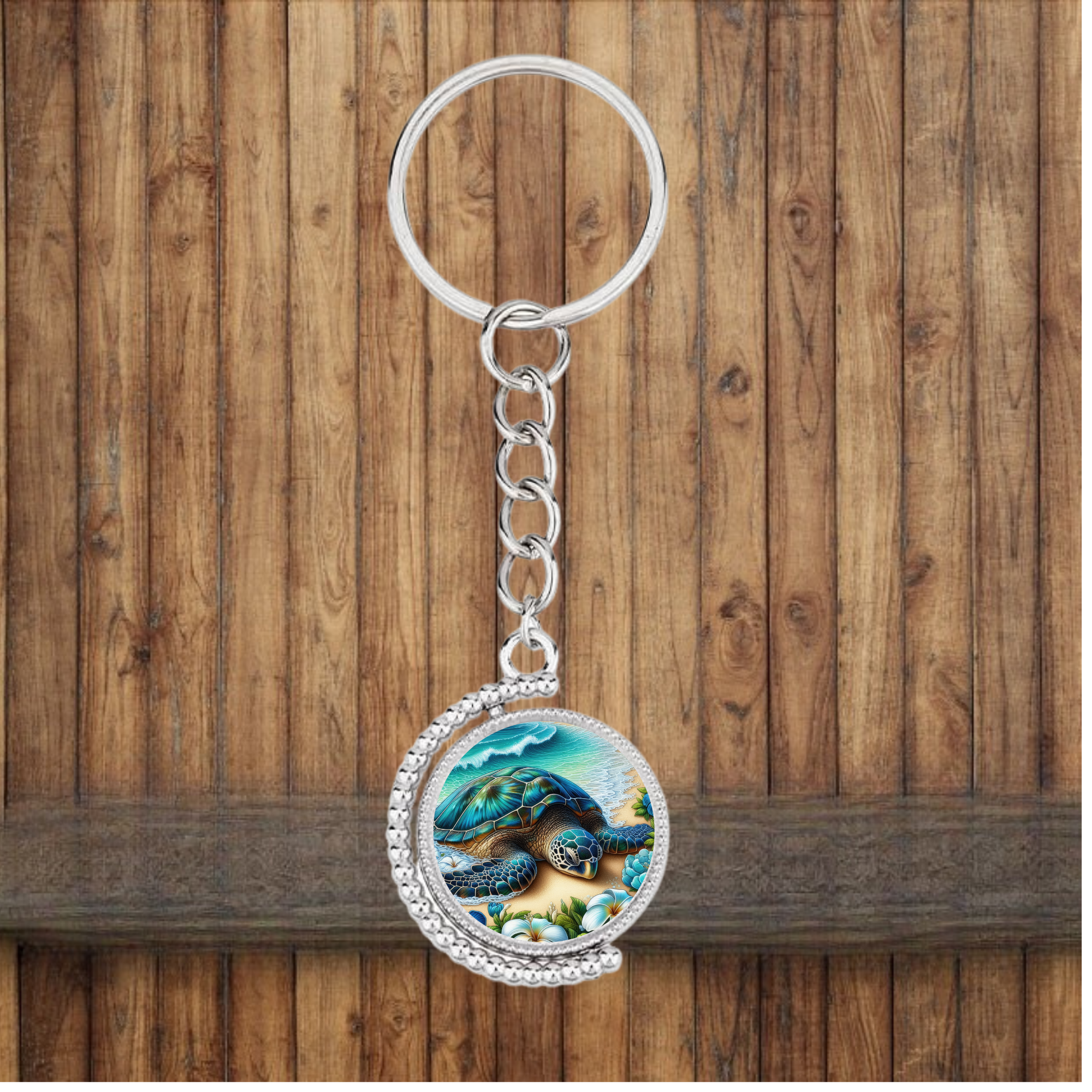Sea Turtle Bezel Keychain — Choose Your Design