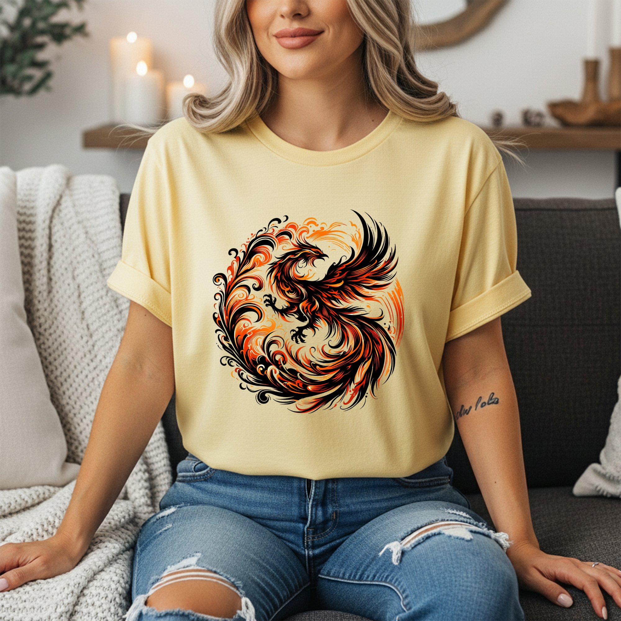 Phoenix Ring T-Shirt - Mythical Fire Bird Circle Design Tee