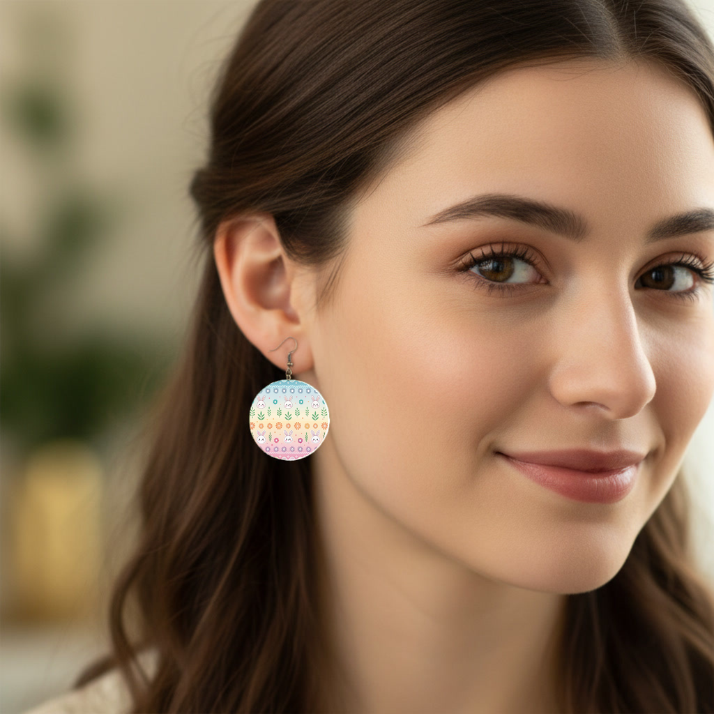 Pastel Bunny Pattern Easter Earrings