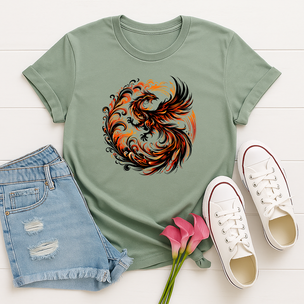 Phoenix Ring T-Shirt - Mythical Fire Bird Circle Design Tee
