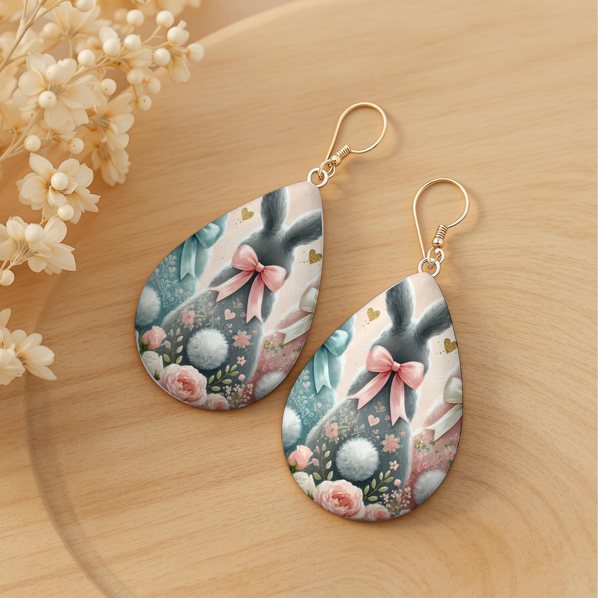 Floral Bunny Back Easter Earrings