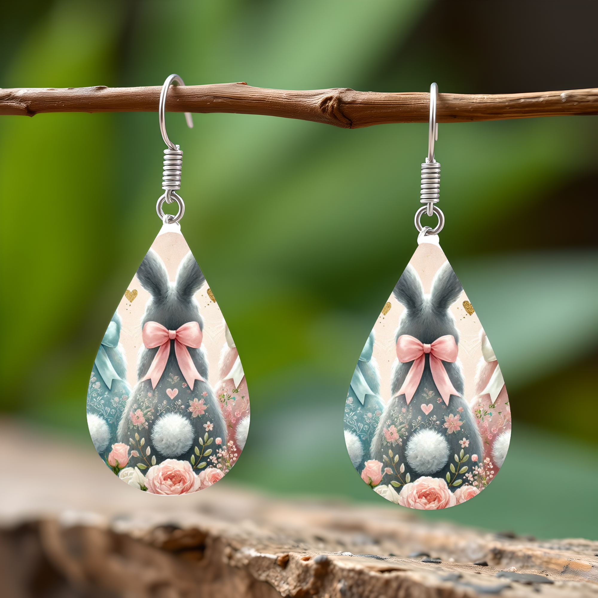 Floral Bunny Back Easter Earrings