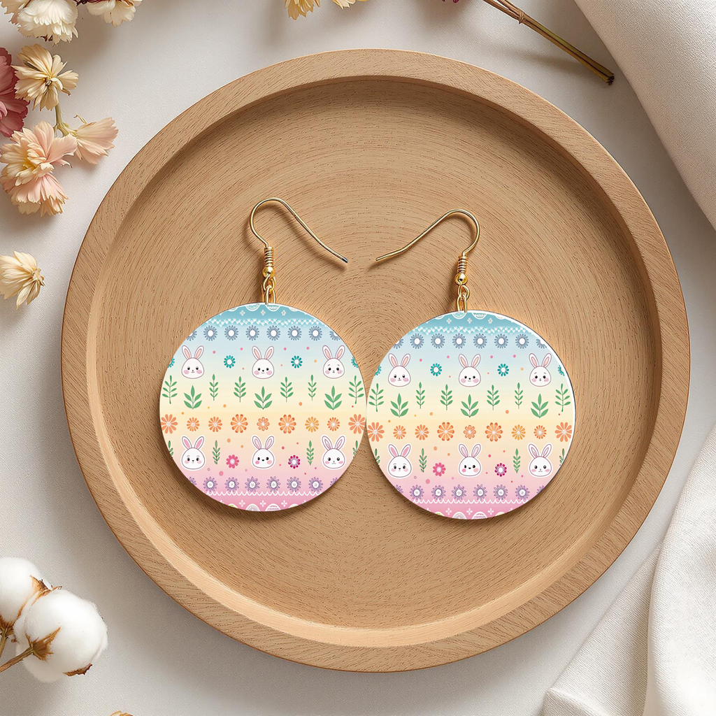 Pastel Bunny Pattern Easter Earrings