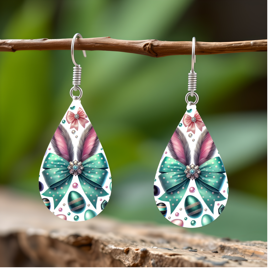 Teal Bow & Ears Easter Earrings