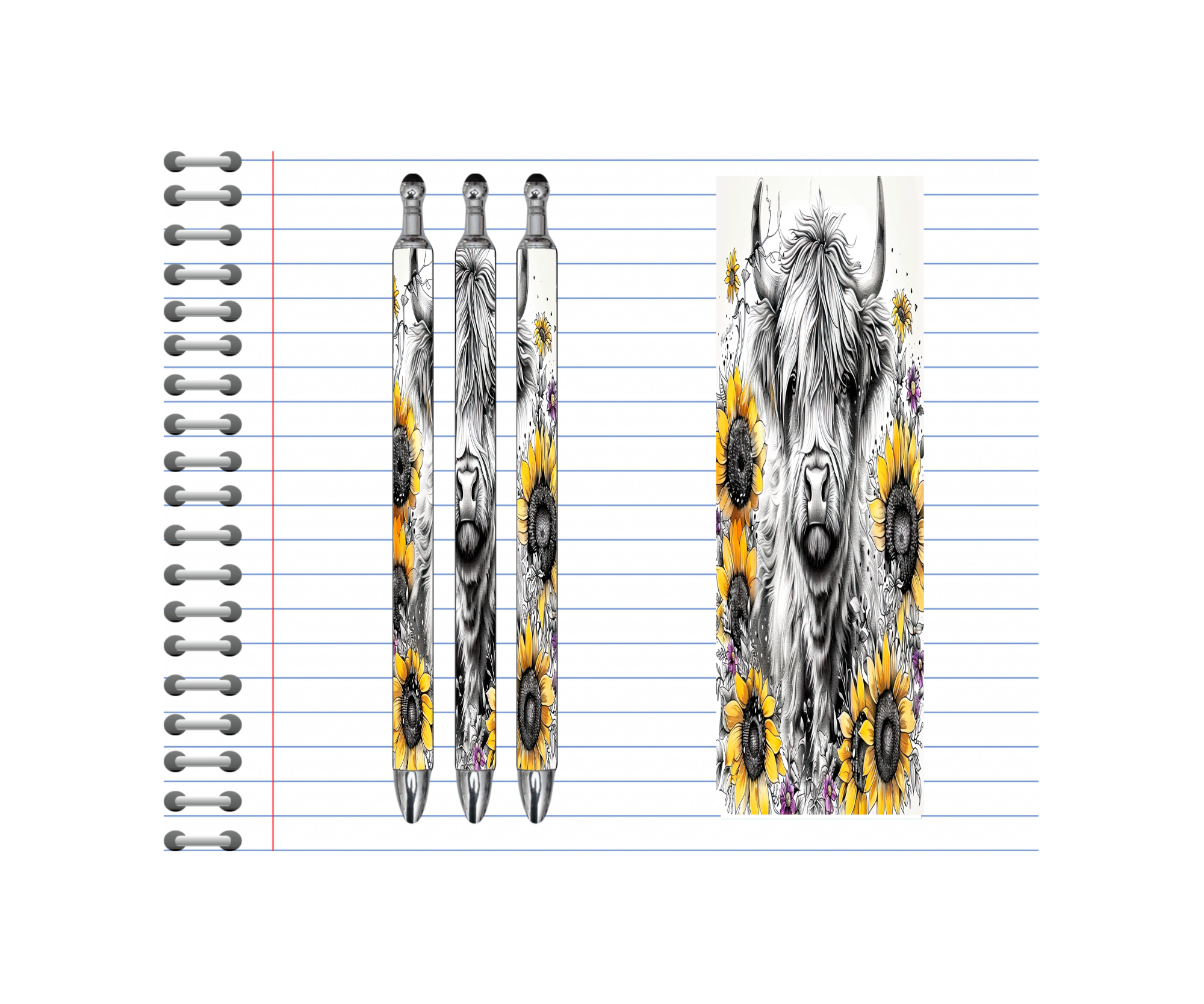 Refillable Pens, Highland Cow Images.  Cute notes start here. Multiple options and Images available.