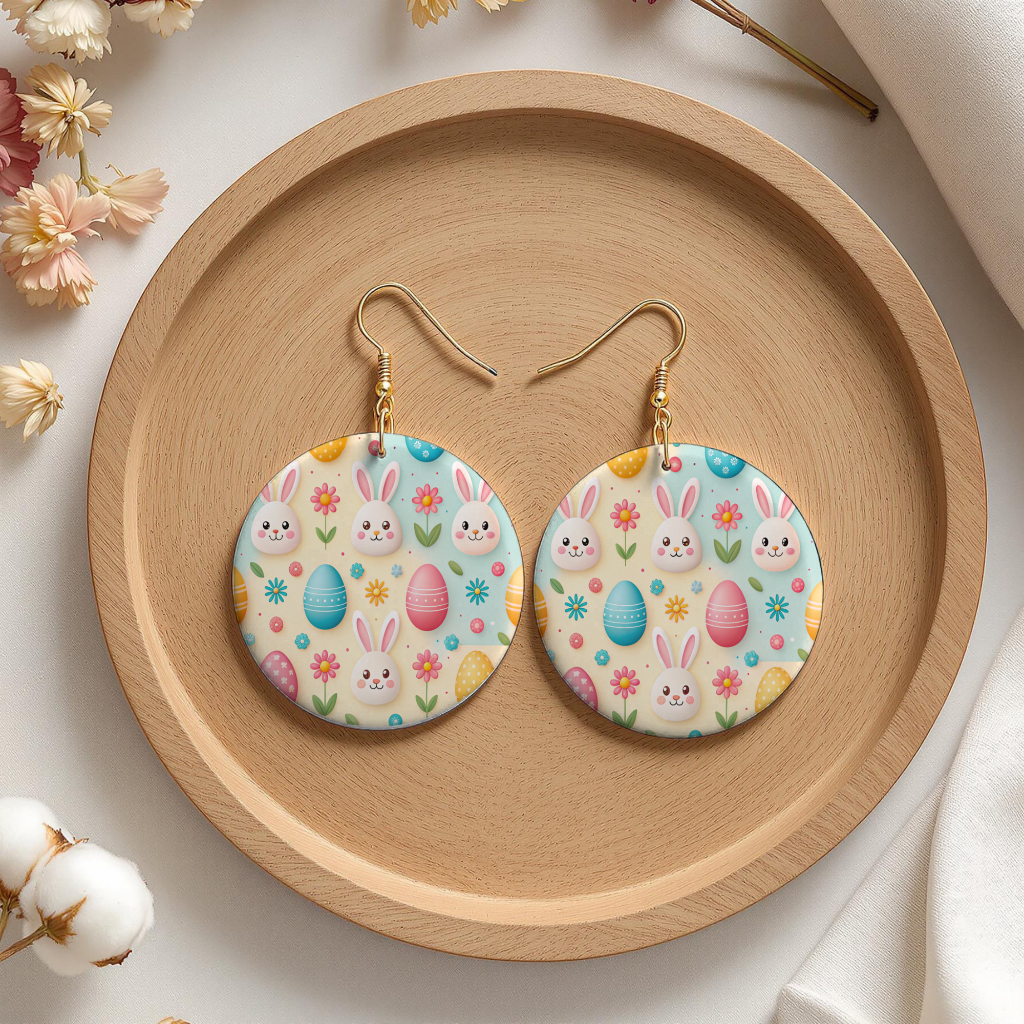 Pastel Bunny & Easter Egg Pattern Earrings