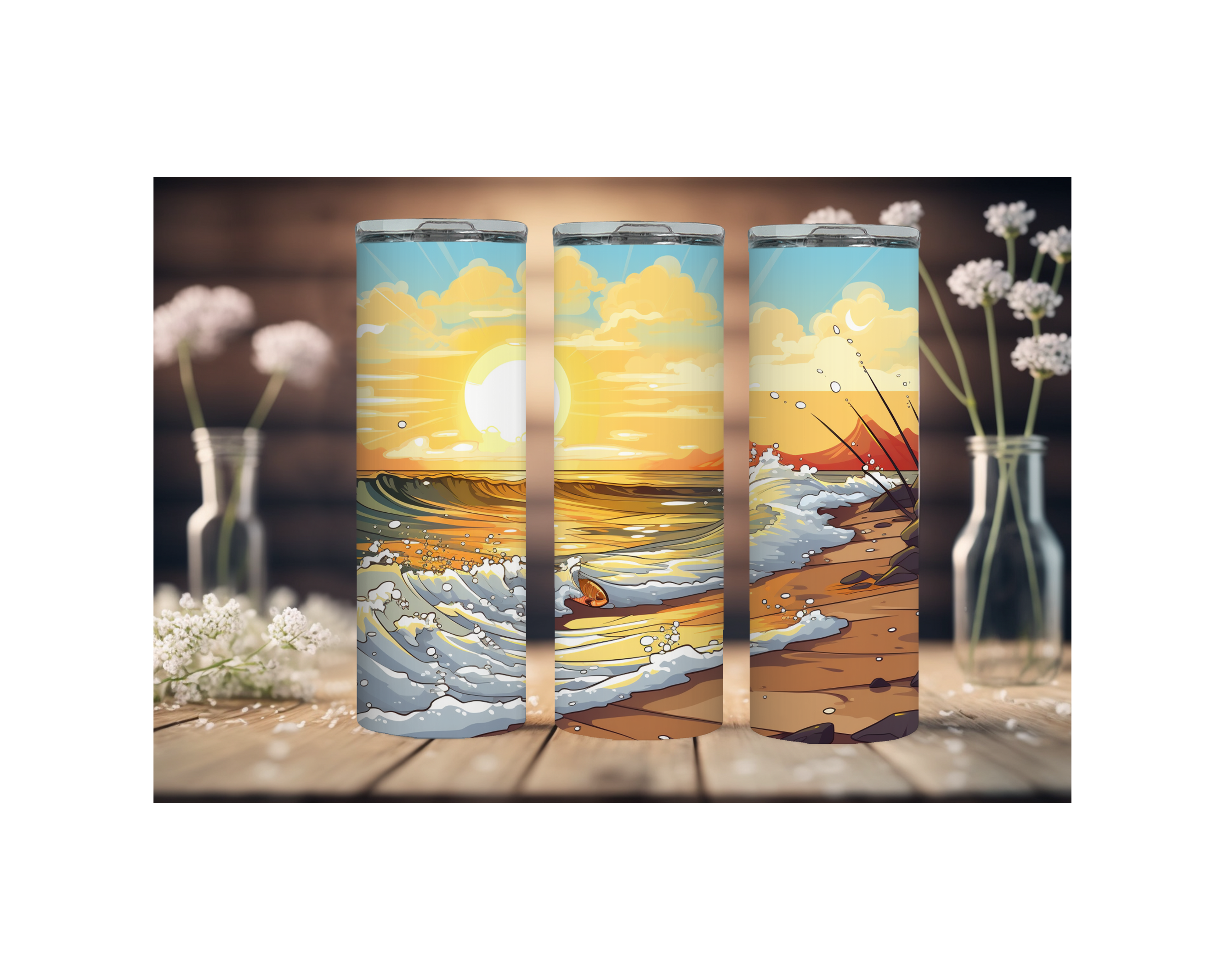 20 oz Beach Bliss Stainless Steel Tumblers, Multiple images to Choose from.