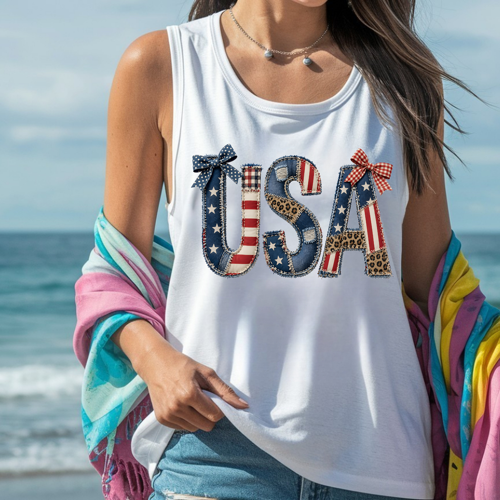 4th of July Faux Patchwork Tank Top