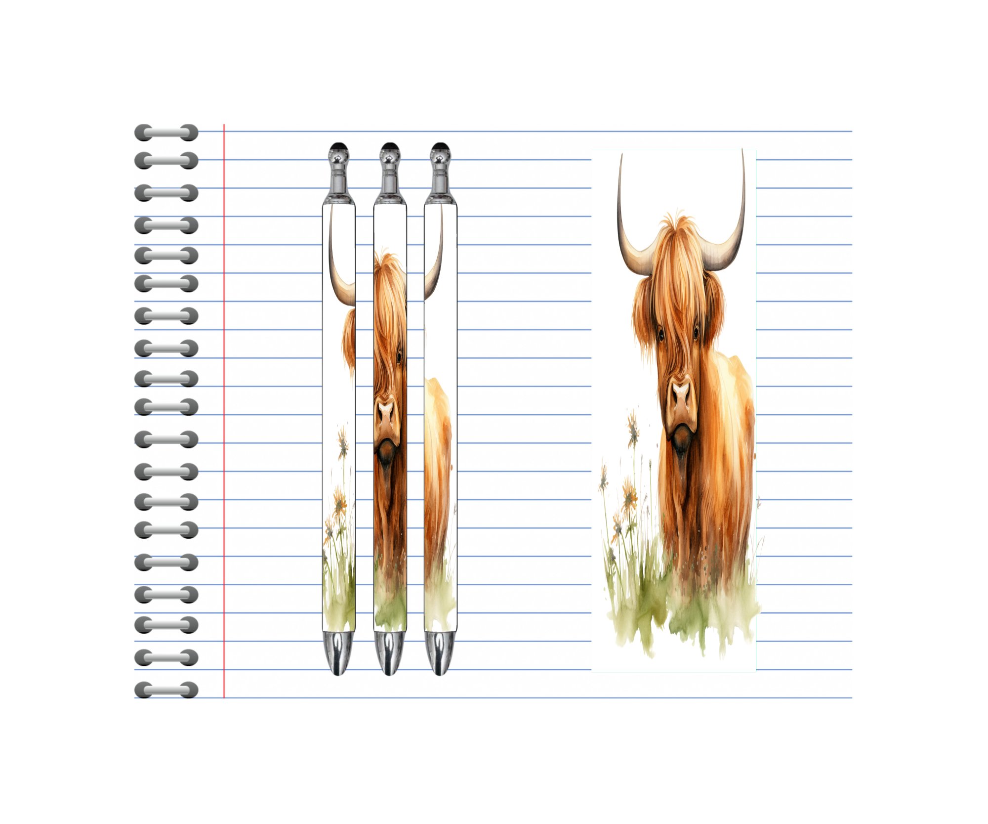 Refillable Pens, Highland Cow Images.  Cute notes start here. Multiple options and Images available.