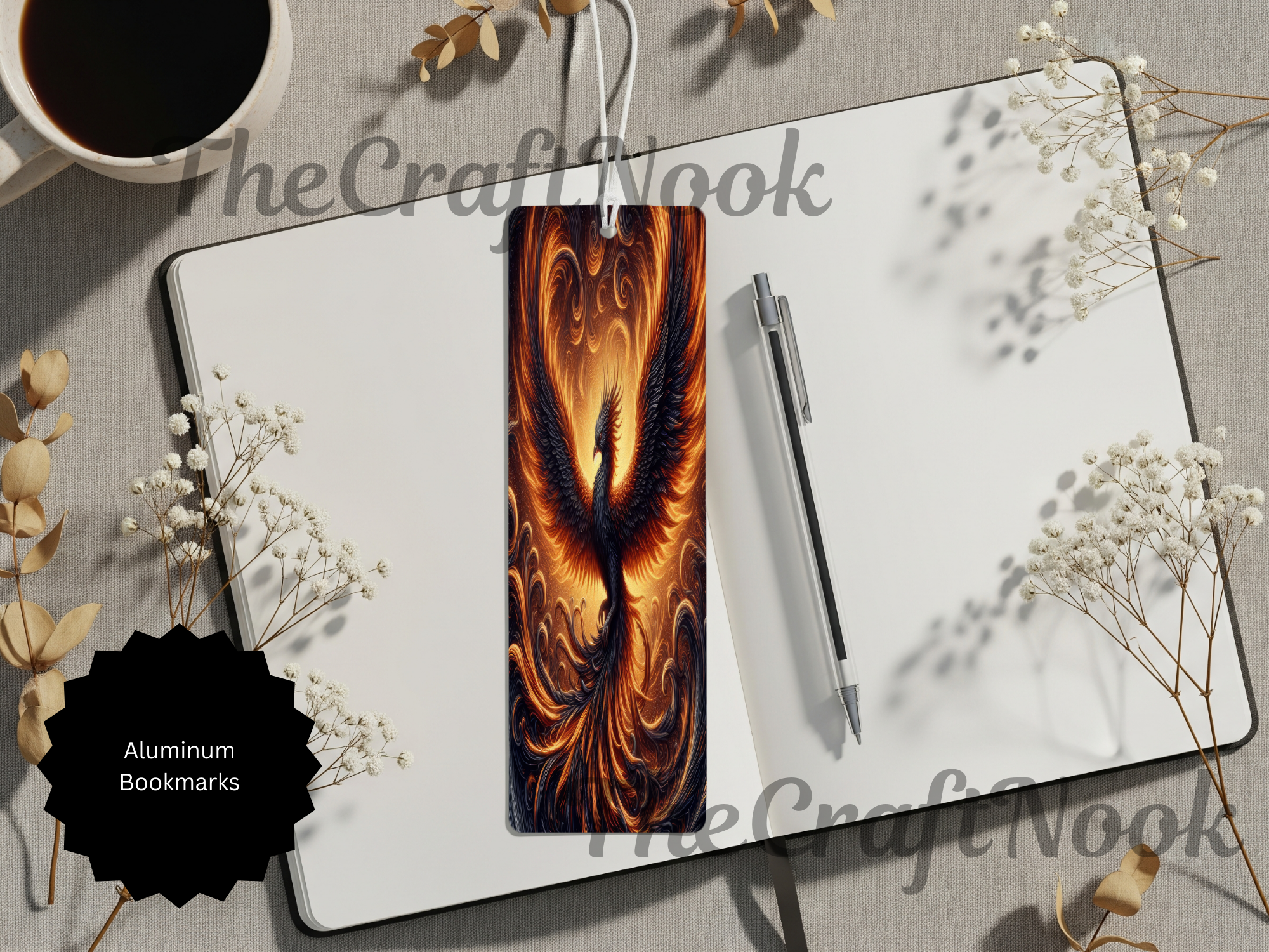 Phoenix Bookmarks - Handcrafted Metal Fire Bird Bookmarks with Beads & Glitter