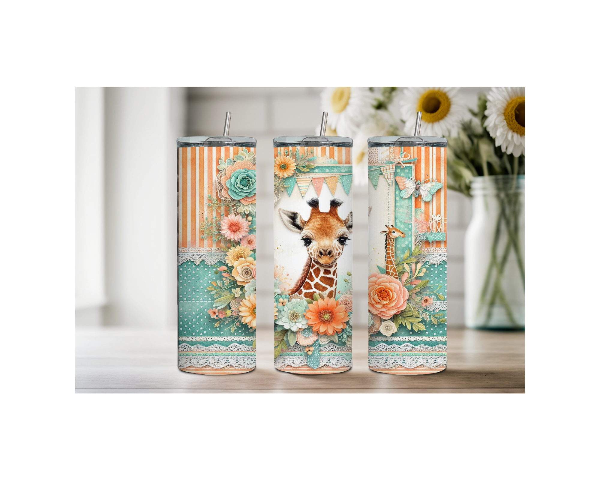 20-ounce Gentle Giraffe Whimsy Stainless Steel Tumbler. Multiple Images Available.
