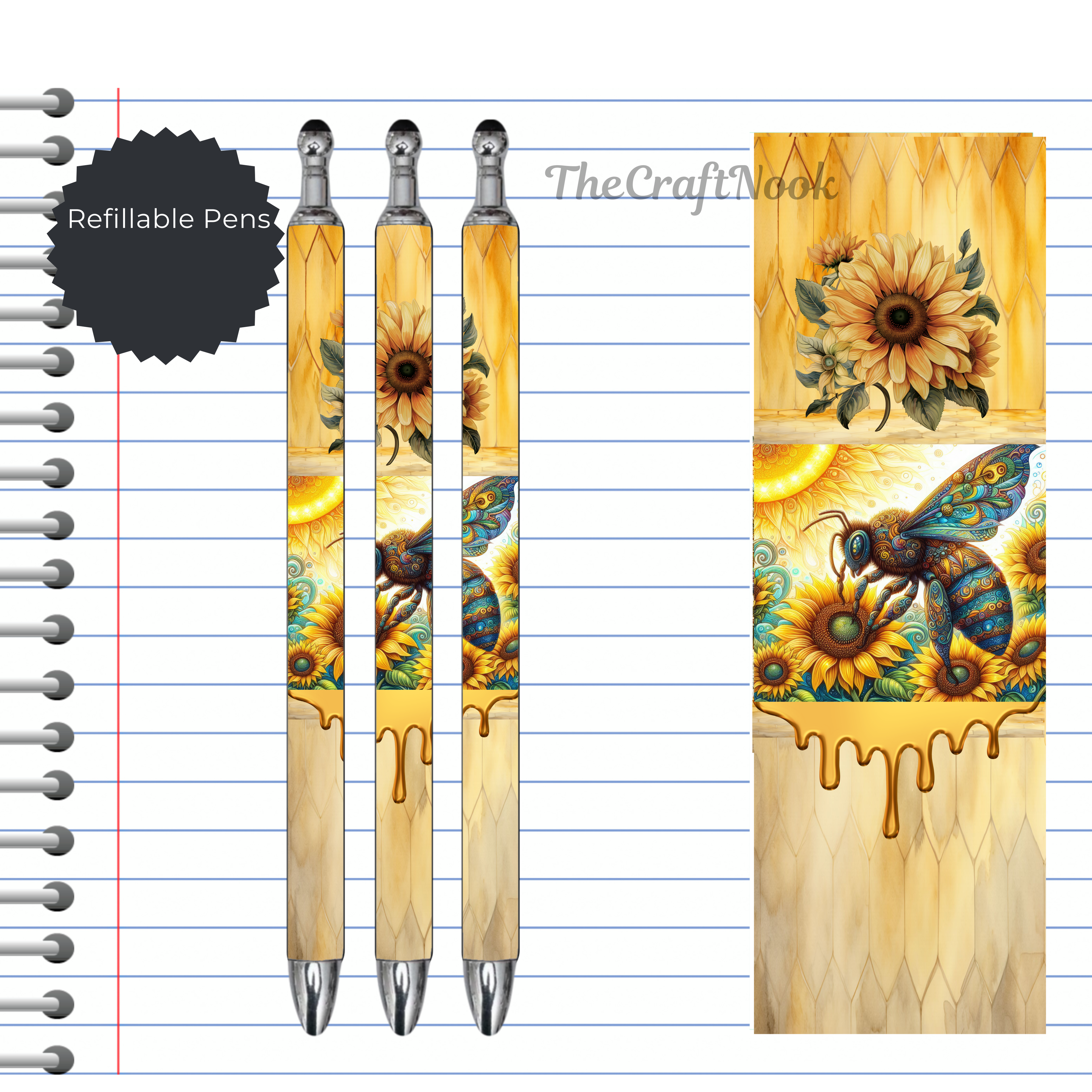 Refillable Pens, Honeybee Images. Bee happy while you write. Multiple options and Images available