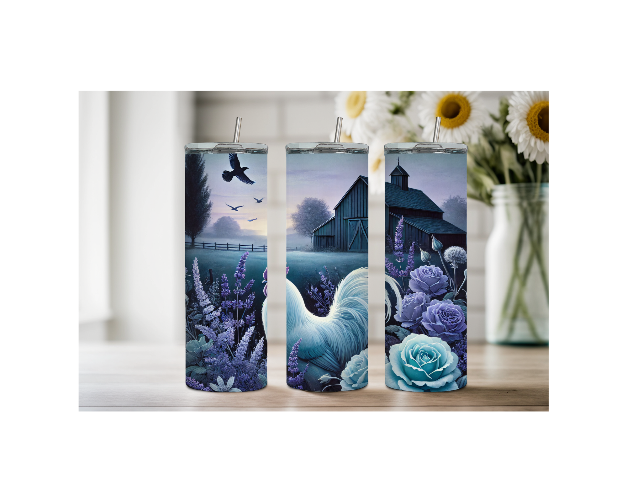 20 oz Happy Hen Chicken Stainless Steel Tumblers. Multiple Images Available