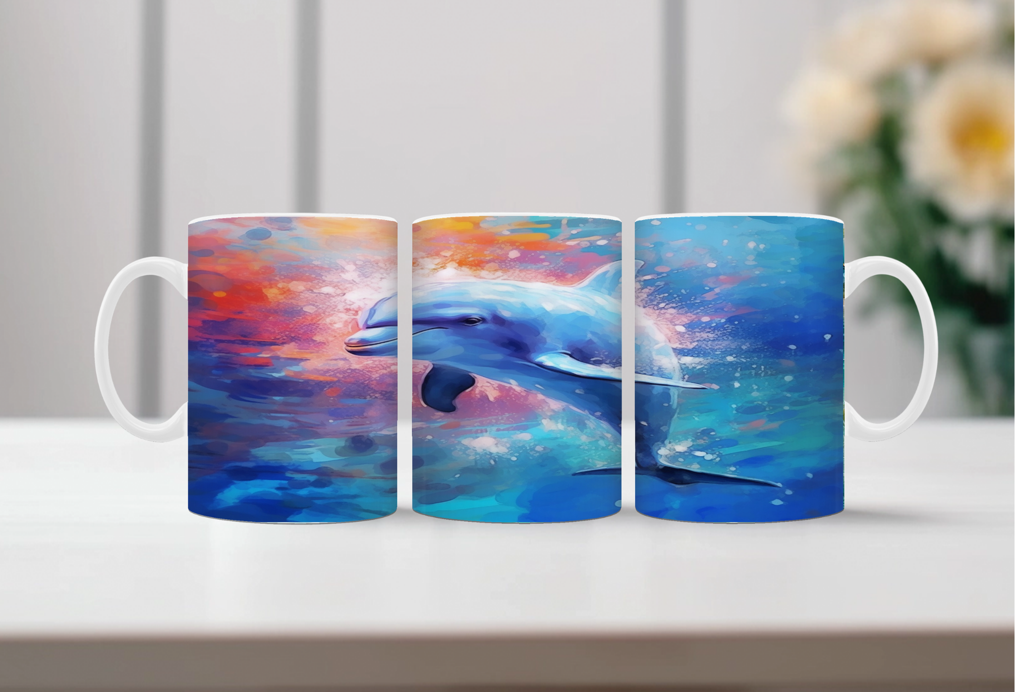 Flippin’ Cute Morning Mug, Dolphin coffee Mugs. Two sizes to choose from.