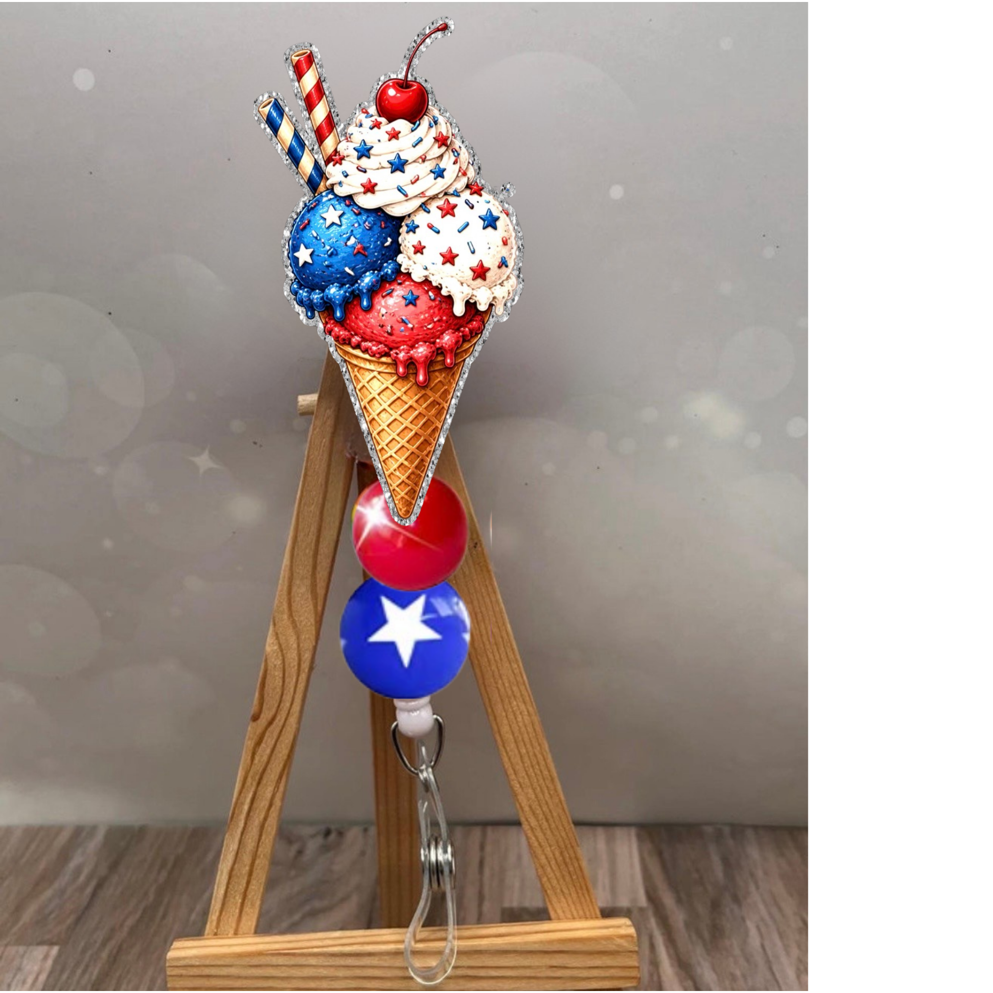 4th of July Ice Cream Badge Pull