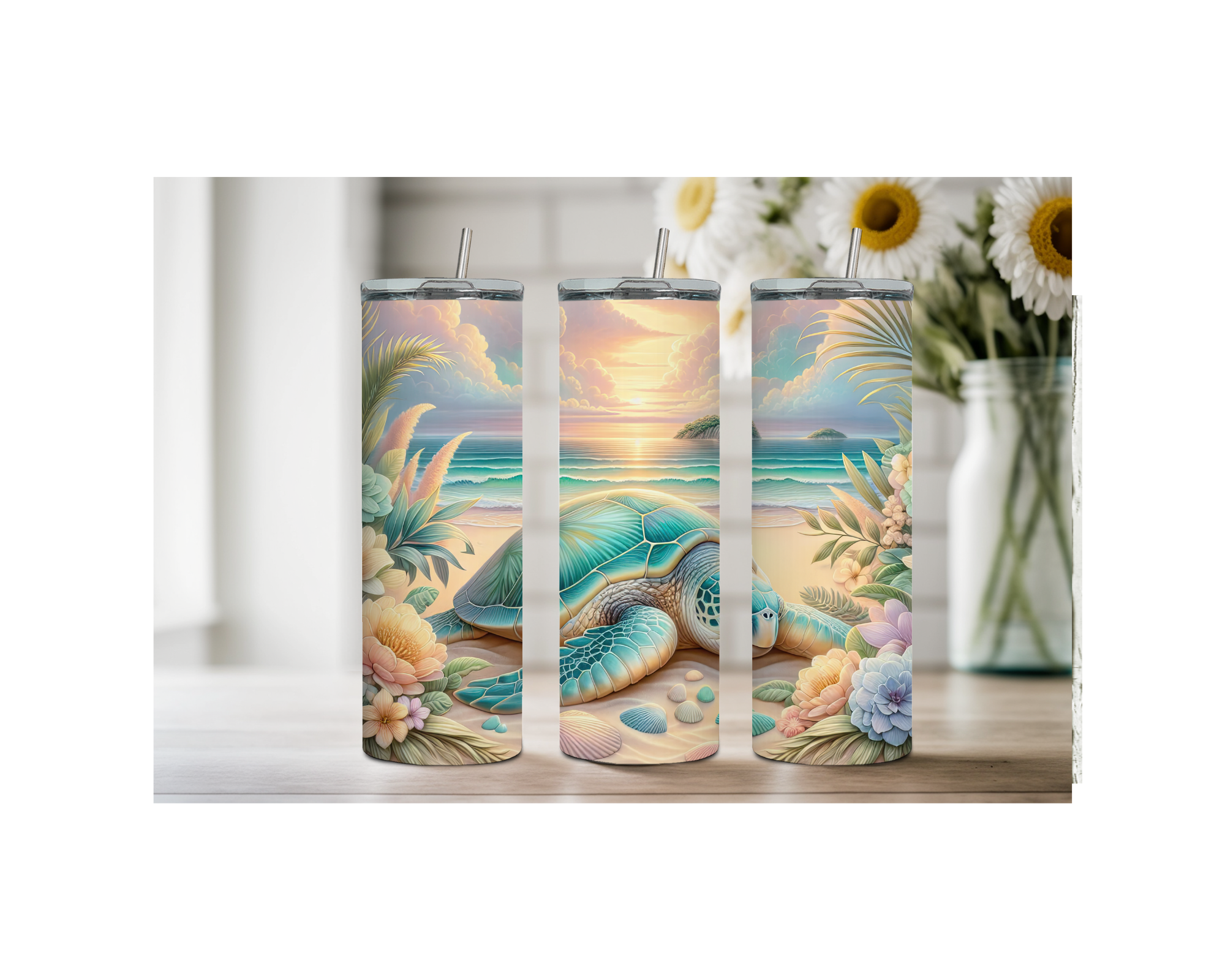 20 oz sip and surf Sea turtle Tumblers, Multiple images to choose from, with or without handle and speakers.