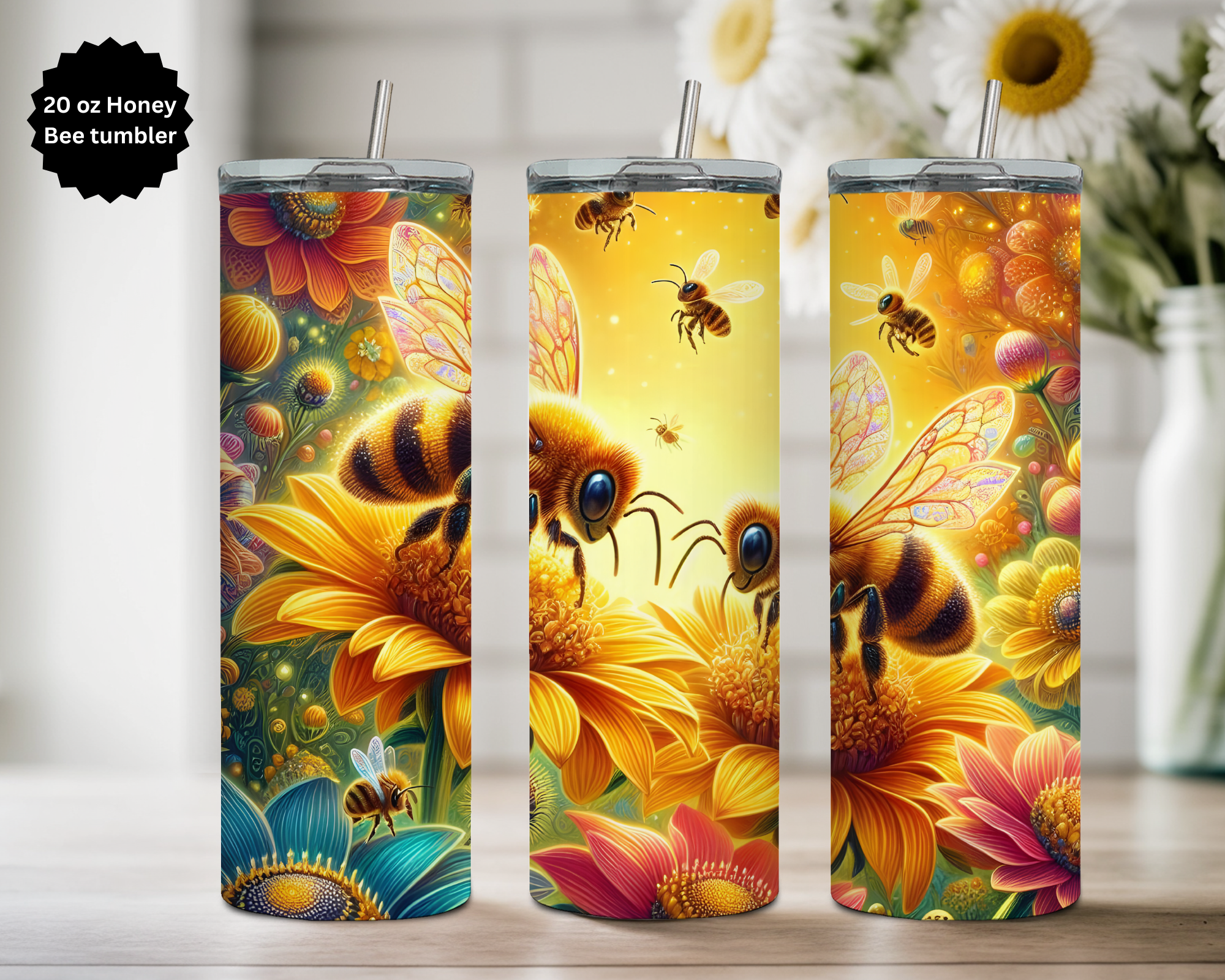 20 oz Honeybee tumbler. Multiple Images Available.