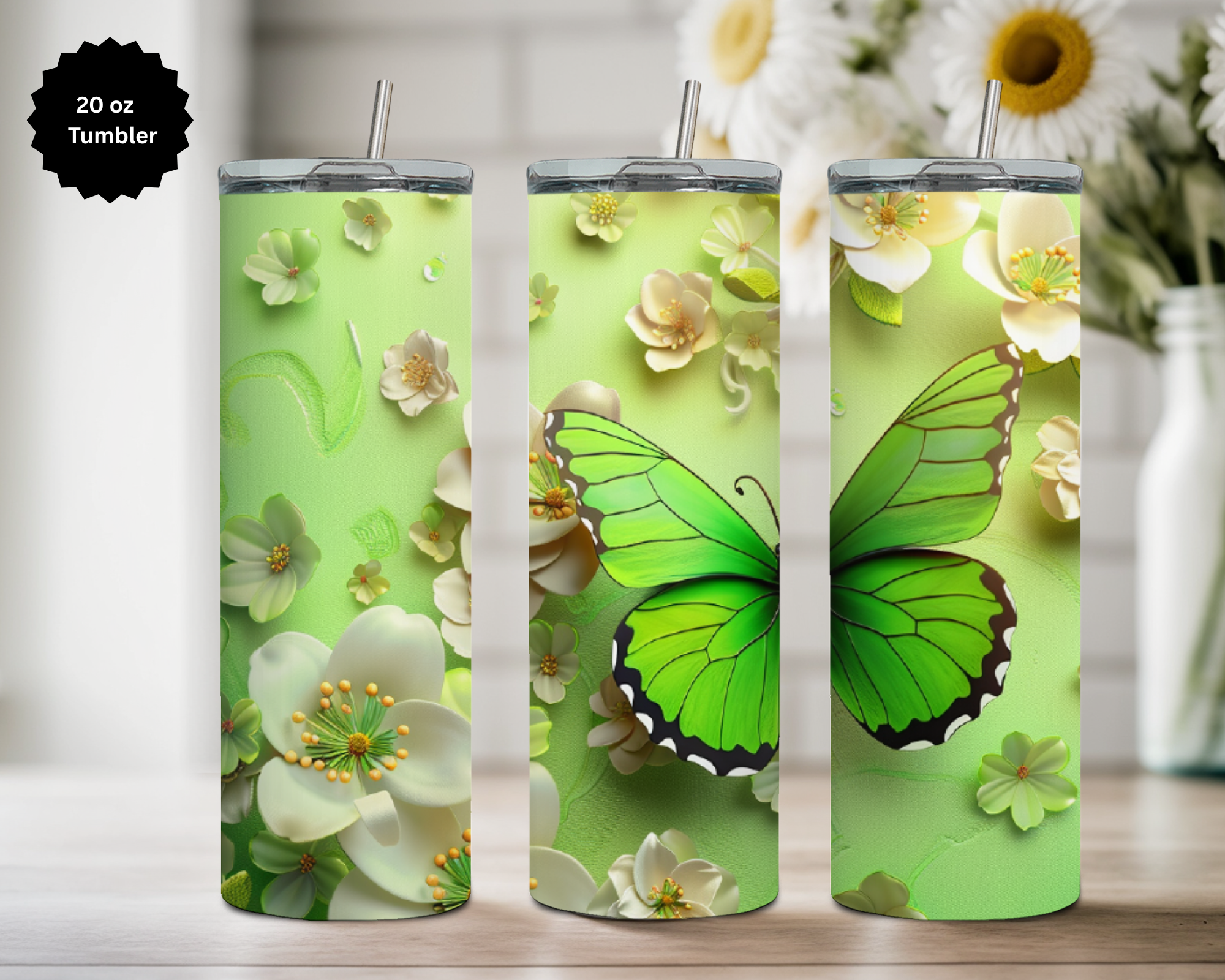 Butterfly 20 oz Stainless-Steel Tumblers. Multiple Sizes and Images Available.