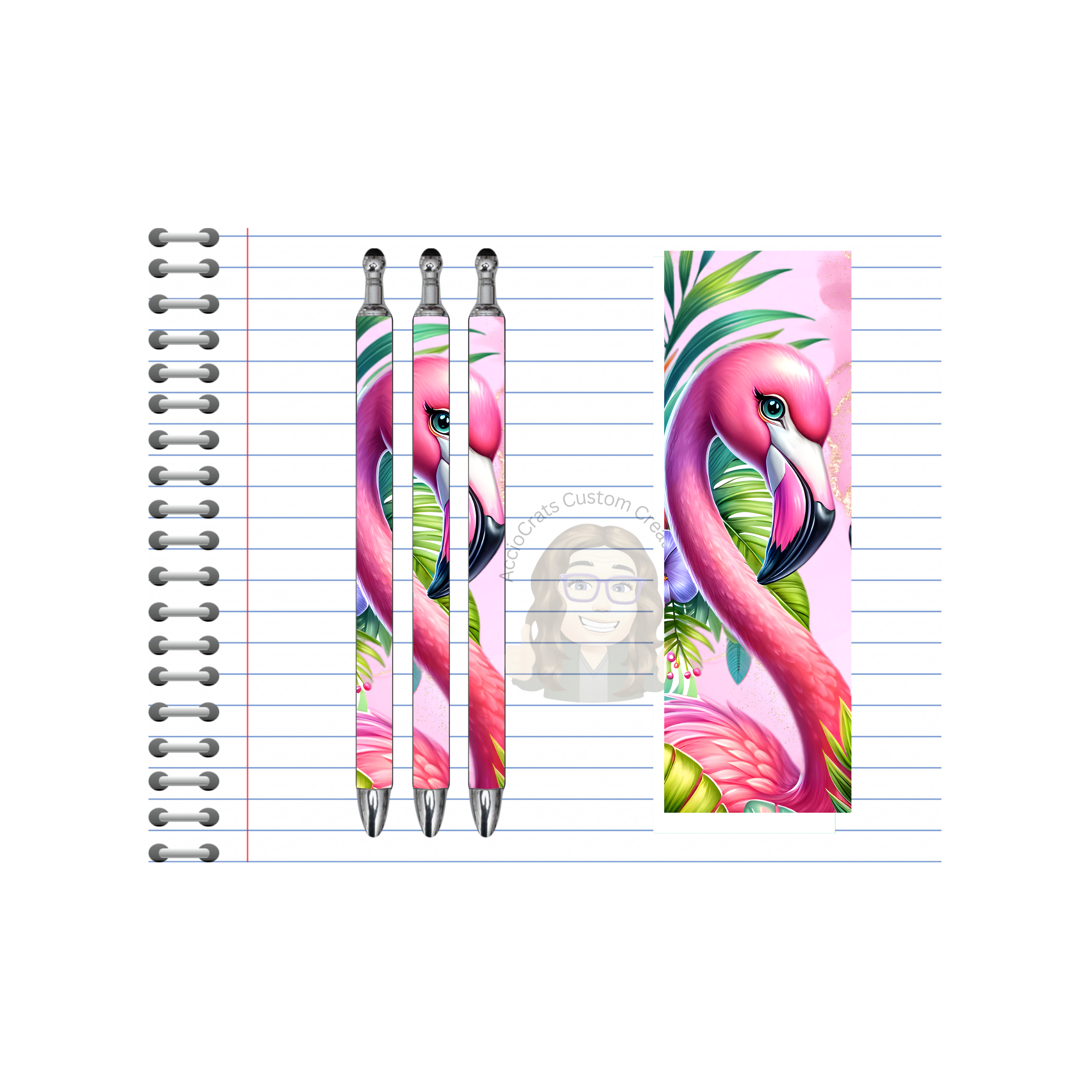 “Whimsical Island Refillable Pens, Flamingo Images multiple options and Images available.