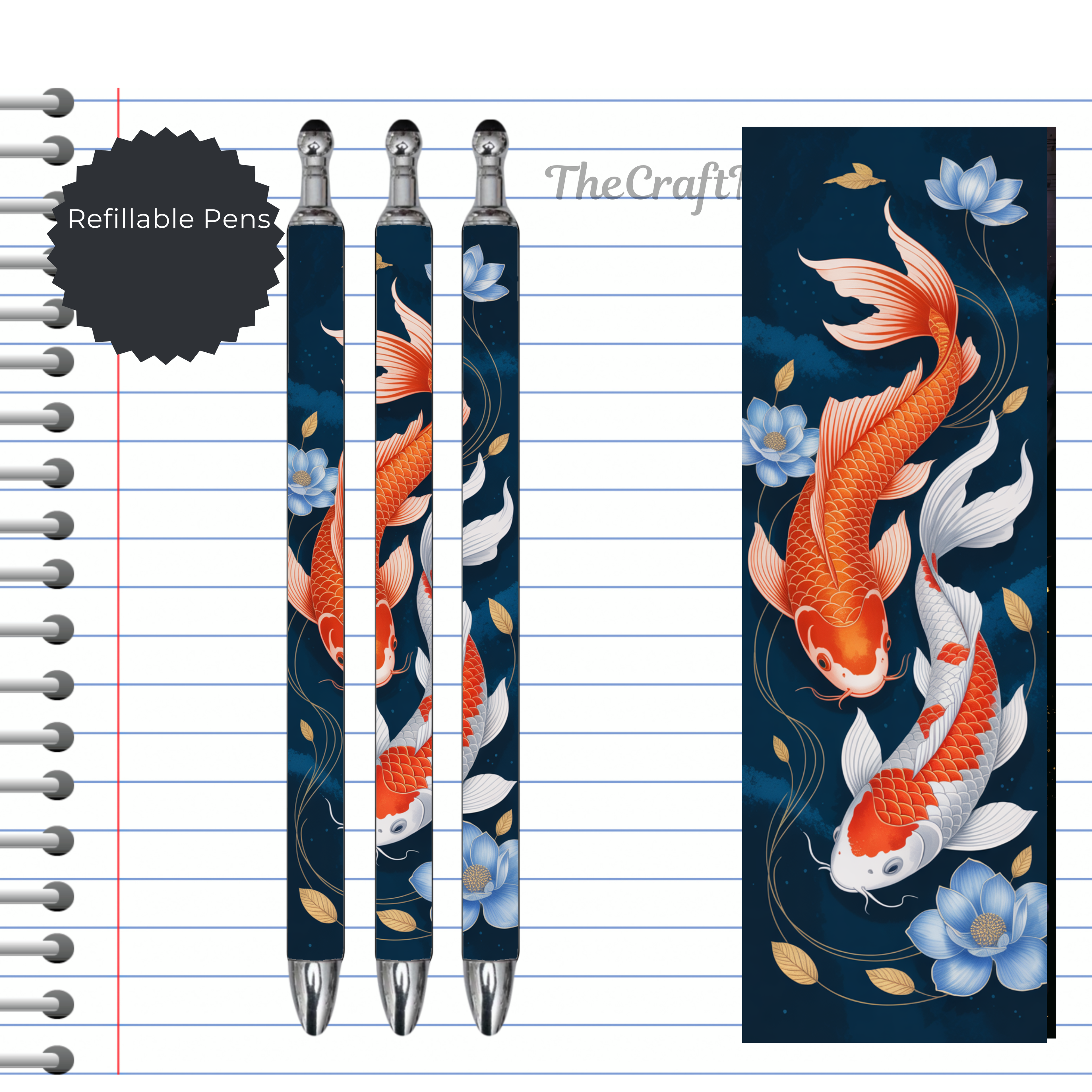 Koi Fish Refillable Pens, multiple options and Images available.