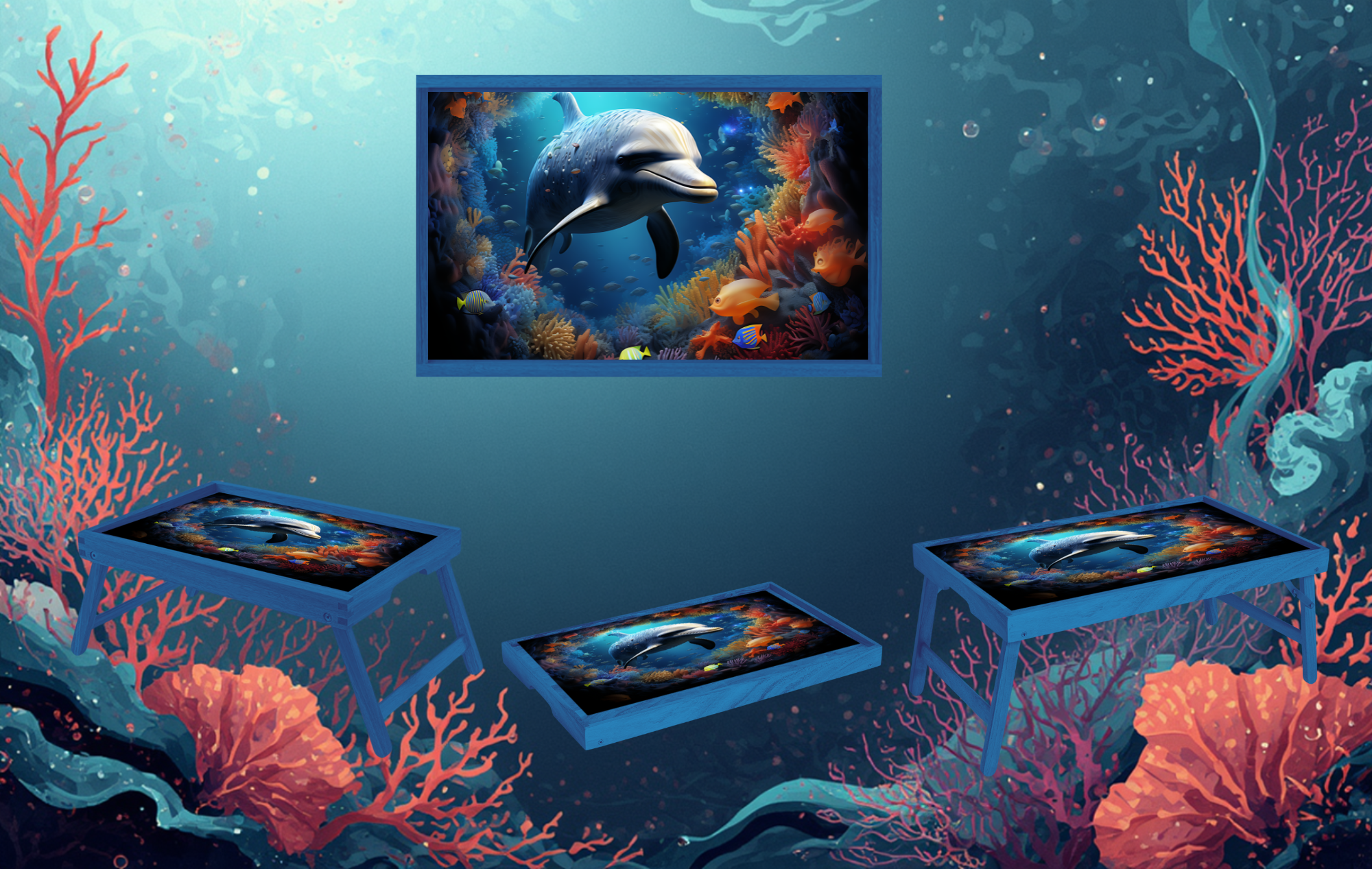 Dolphin Foldable Wooden TV Tray or Bed tray/lap Desk, make every snack feel like a beach day2 Sizes and Multiple Images Available.