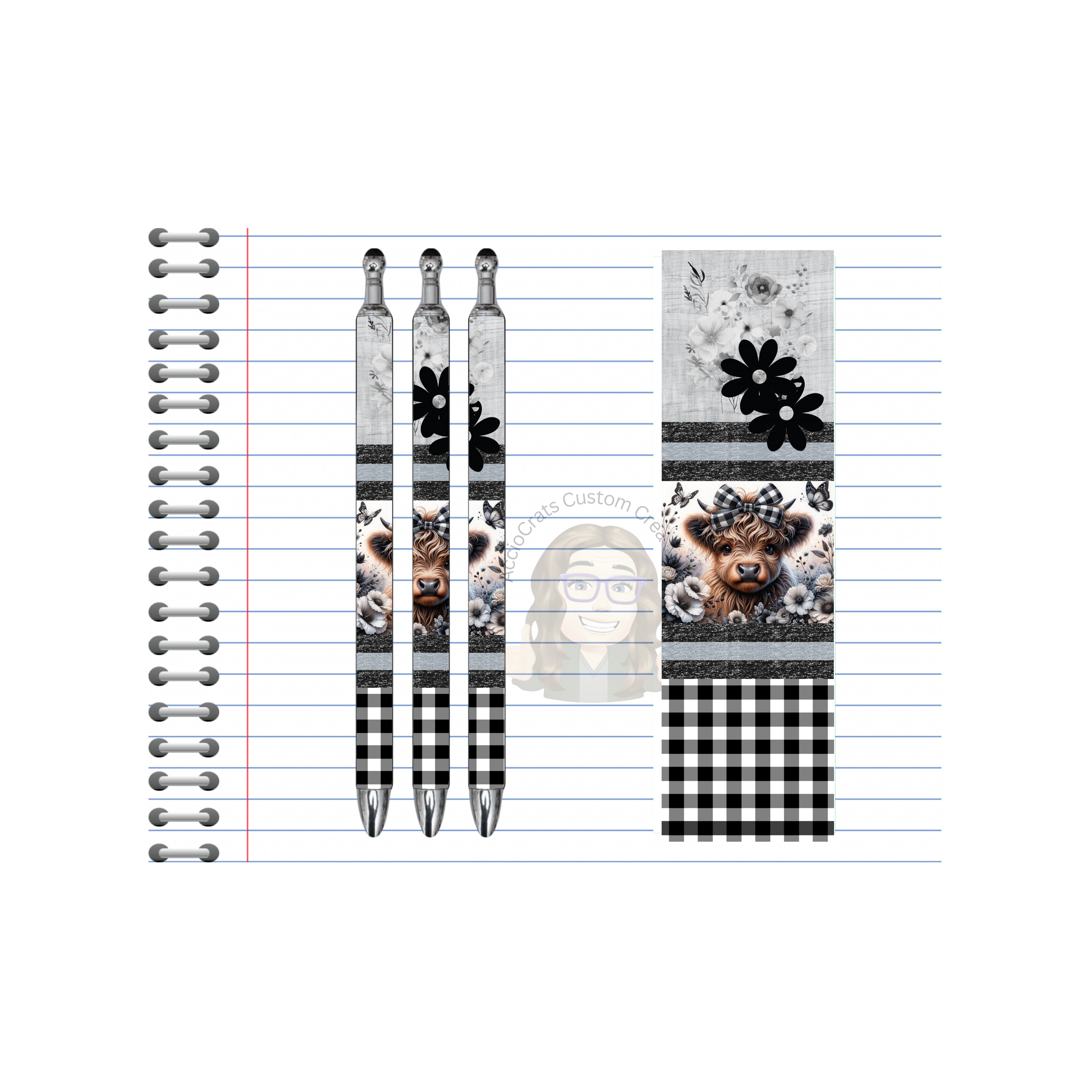 Refillable Pens, Highland Cow Images.  Cute notes start here. Multiple options and Images available.