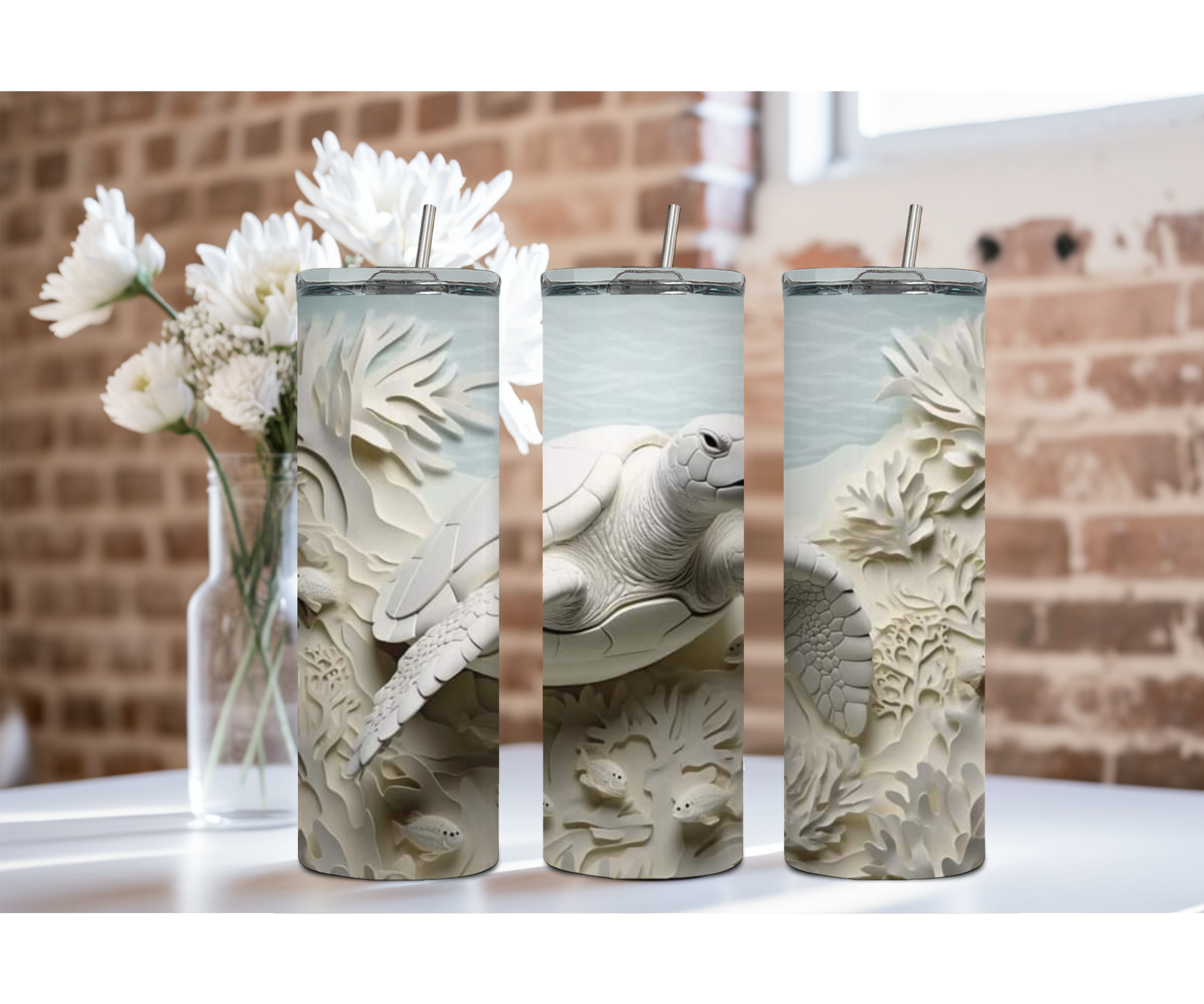 20 oz sip and surf Sea turtle Tumblers, Multiple images to choose from, with or without handle and speakers.