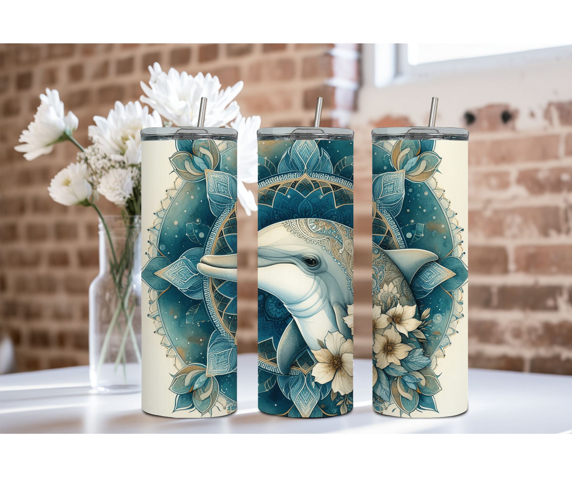 Splash of Happiness Dolphin – 20 oz Stainless-Steel Tumblers. Multiple Sizes and Images Available.