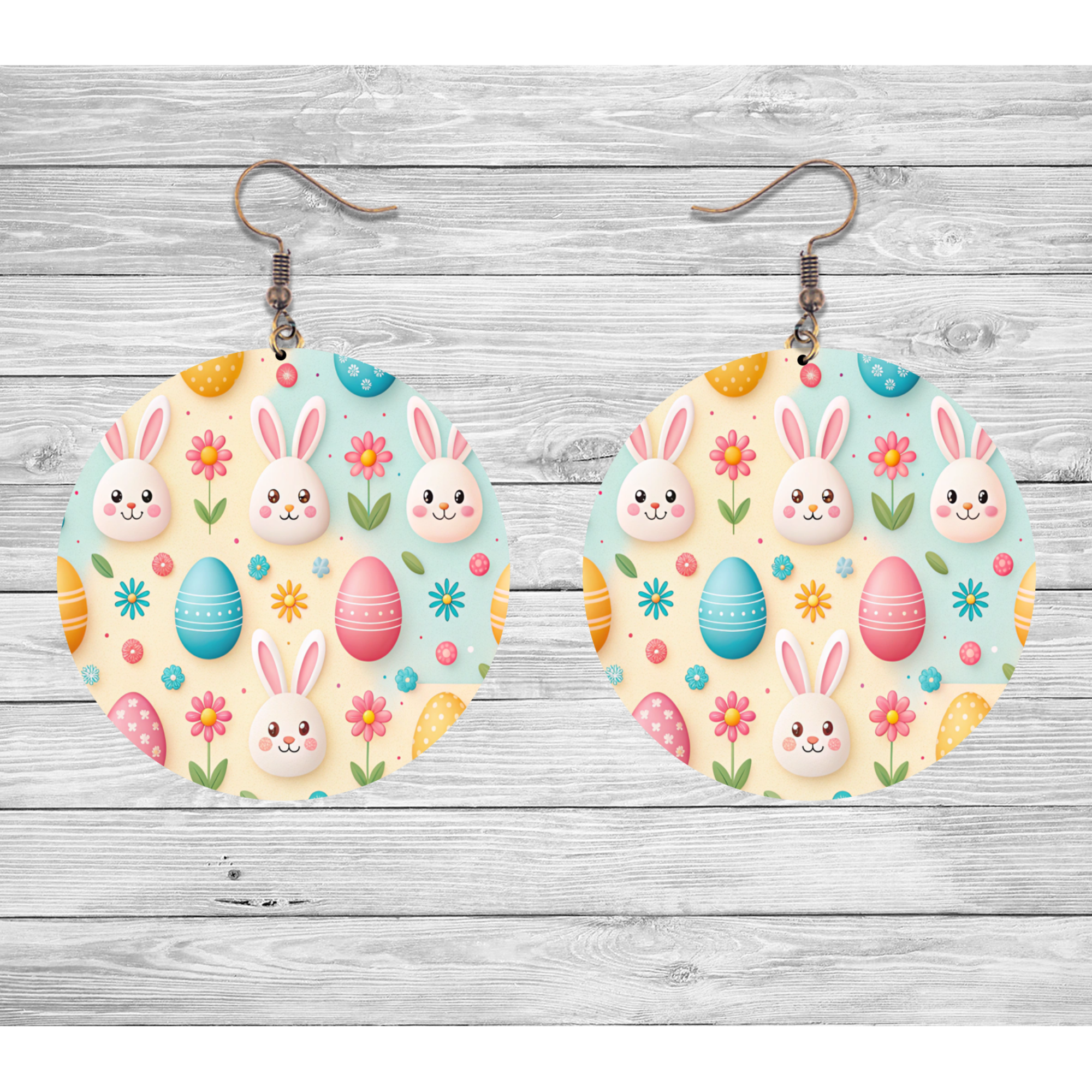 Pastel Bunny & Easter Egg Pattern Earrings