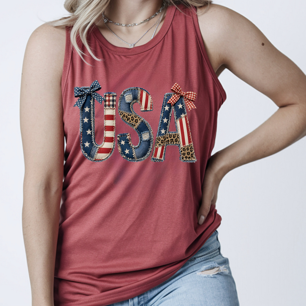 4th of July Faux Patchwork Tank Top